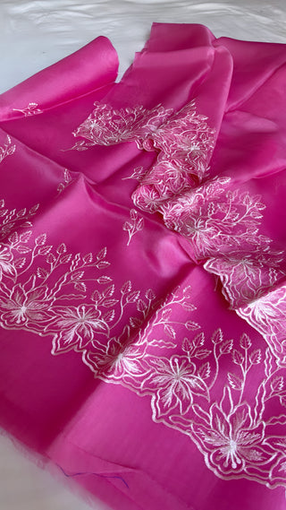 Heeramandi fuschia pink kora silk resham hand embroidered suit set