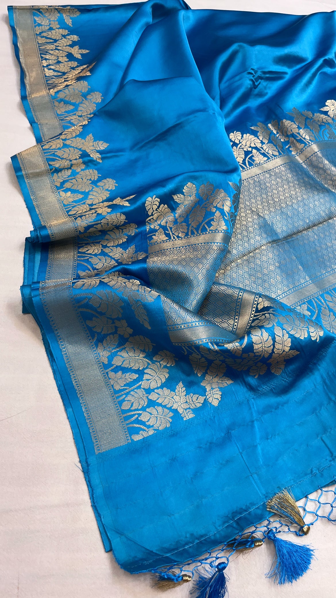 Sea blue mashru silk kadhwa border saree