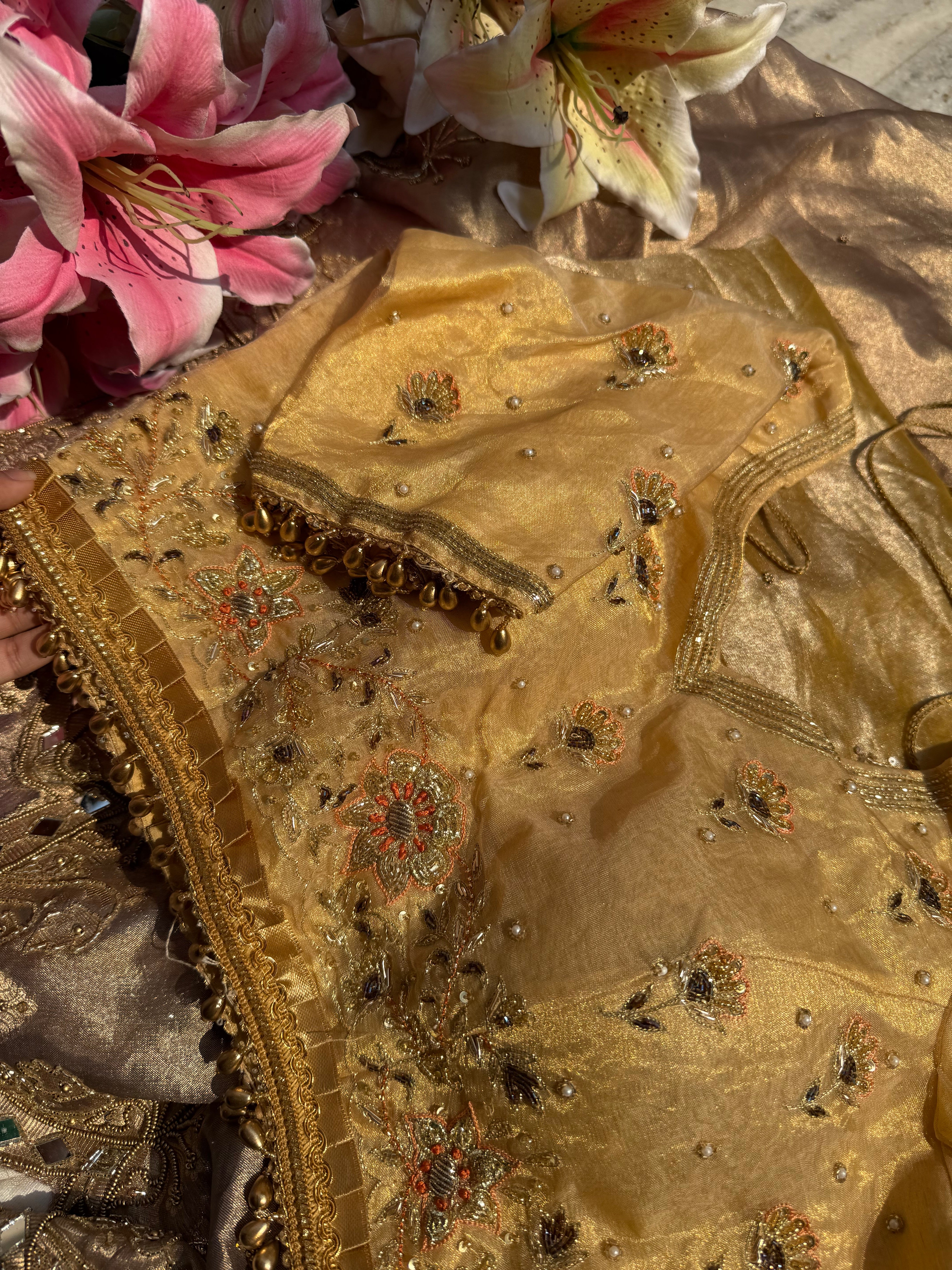 Golden tissue silk free size blouse piece