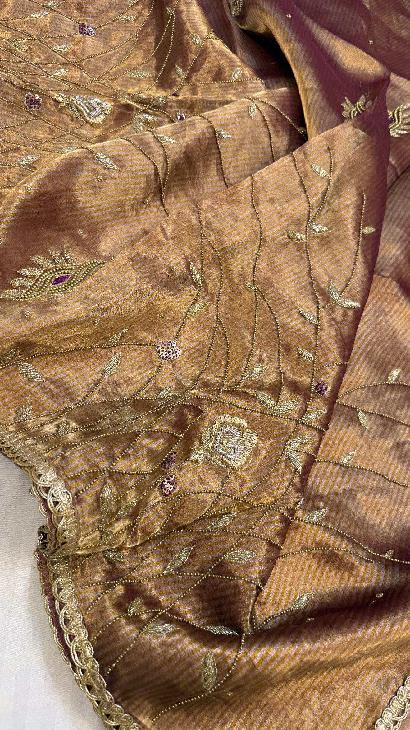 Cocktail wali sarees - Kanjivaram purple tissue silk heavy hand embroidered saree