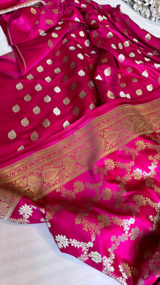 Hot pink banarasi mashru silk suit set