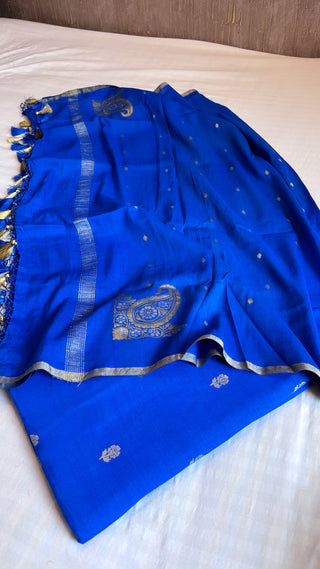 Ink blue moonga silk kadhwa buti suit set