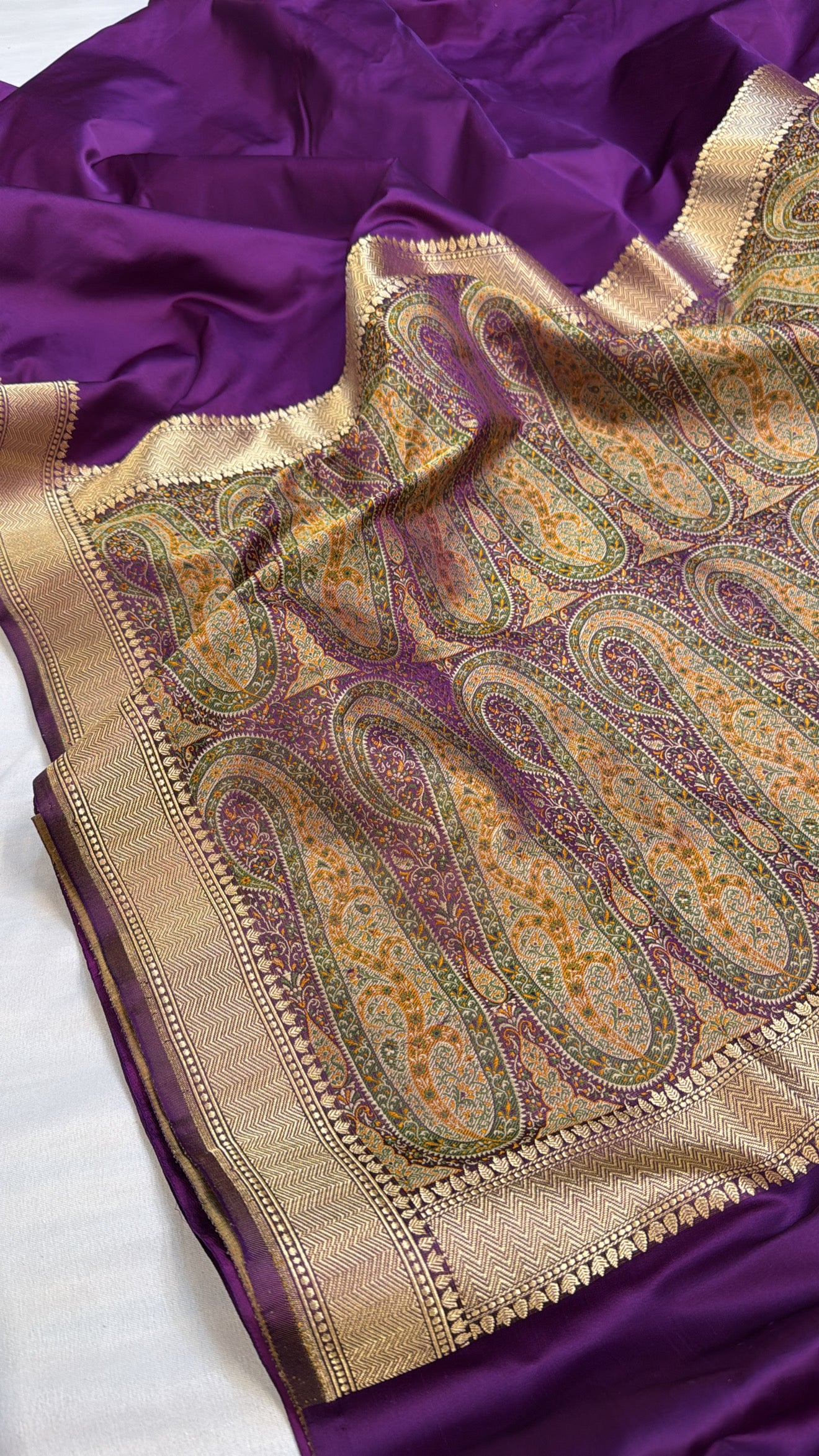 Mashru satin silk brinjal purple jamevar pallu banarasi saree