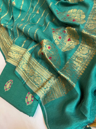 Moonga silk panna green kadhwa meenakari suit set