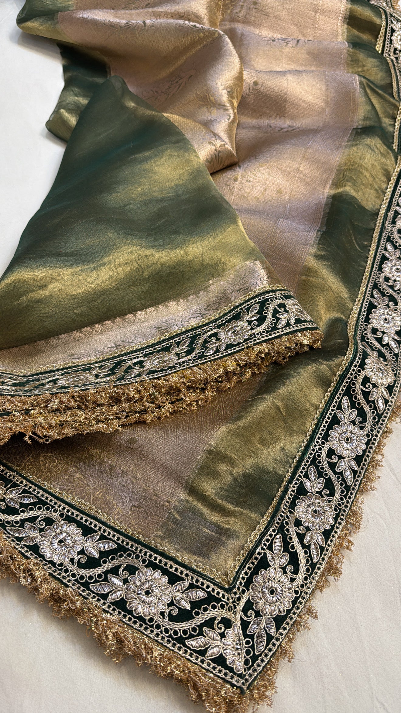 Mehendi green maharani tissue silk gotapatti kadhwa saree