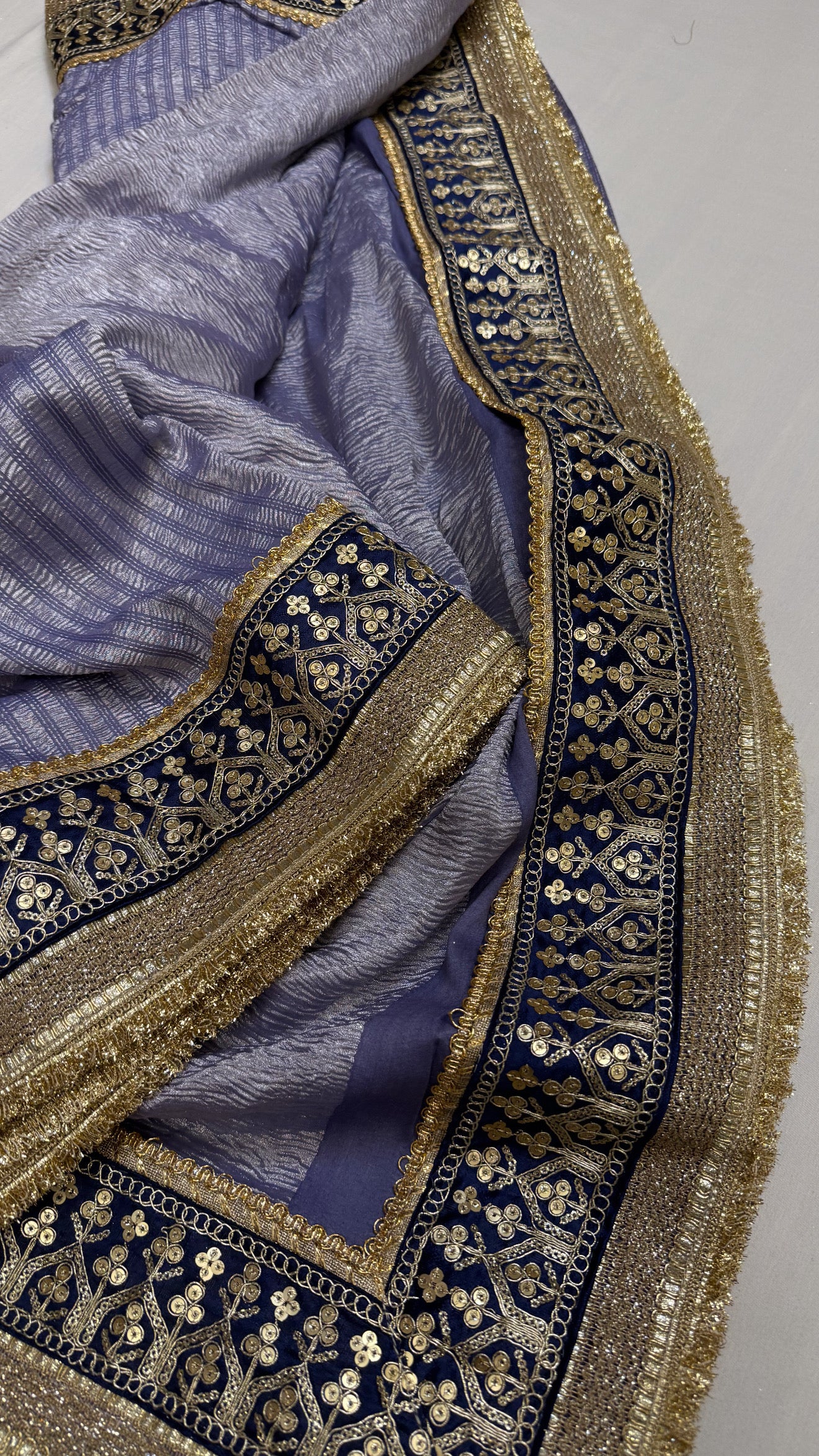 Moonga crushed tissue silk german blue saree