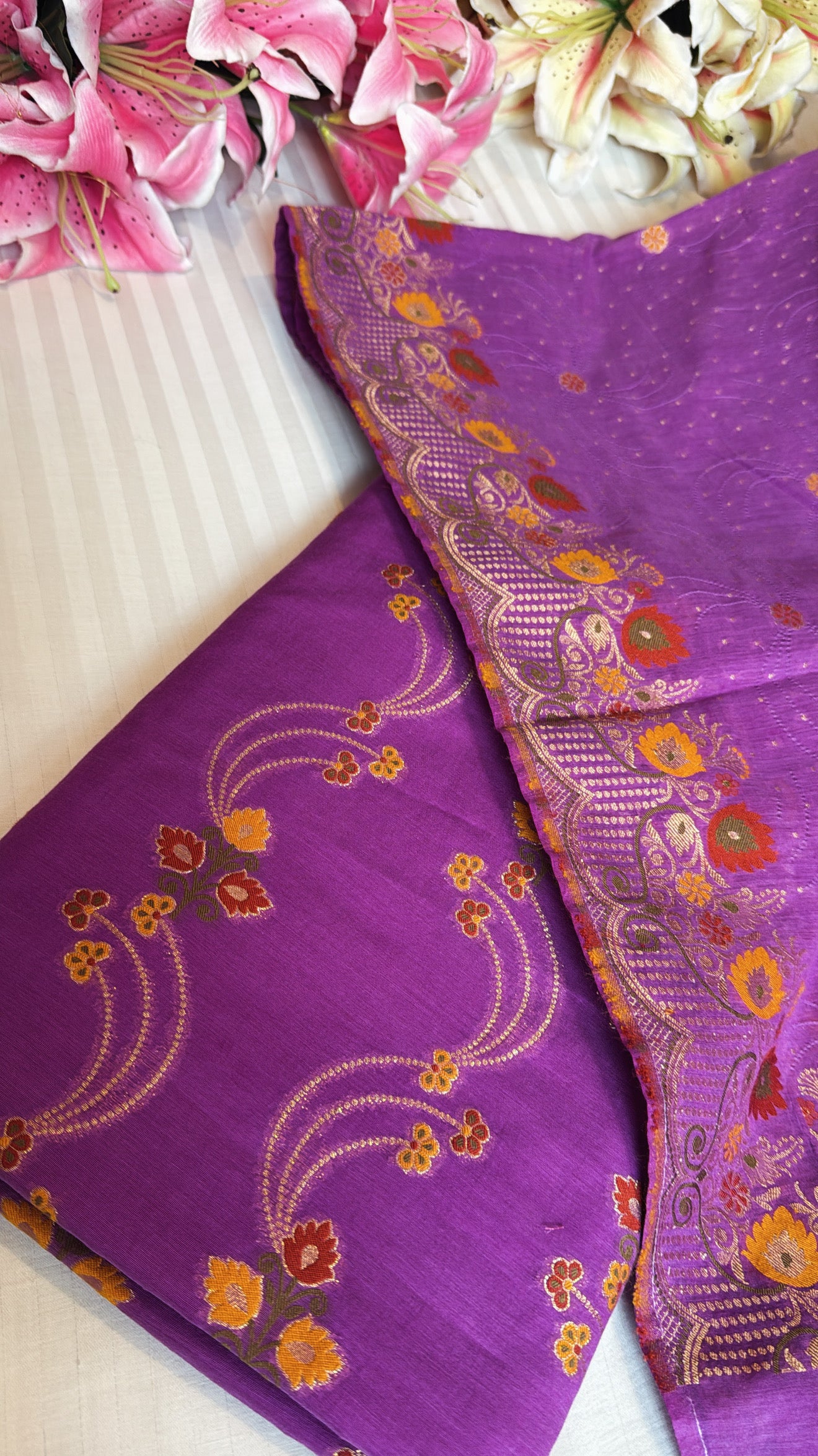 Banarasi cotton resham meenakari kadhwa suit set