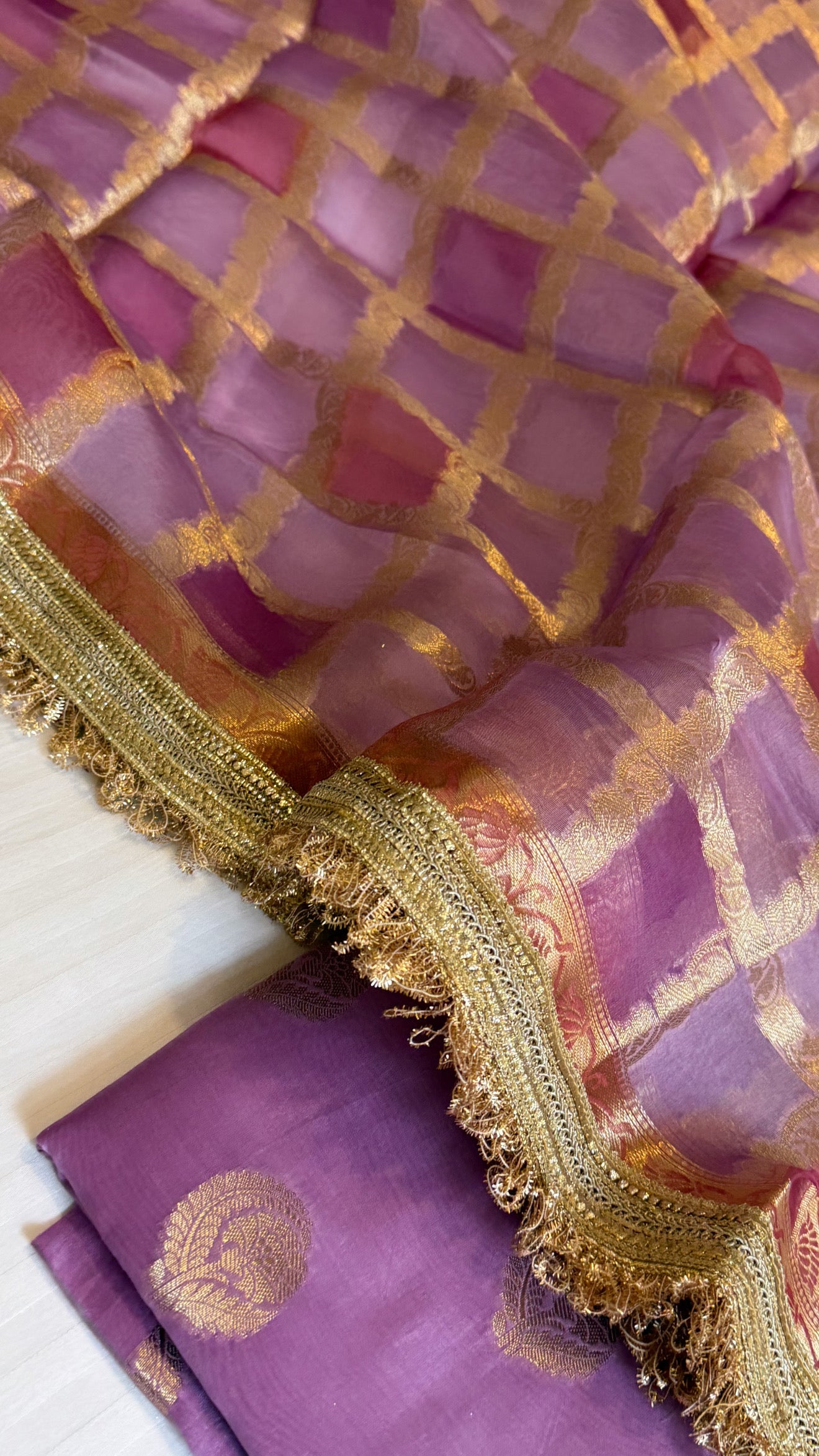 Shades of purple - Kora silk rangkaat kadhwa duppata paired with silk kurta set