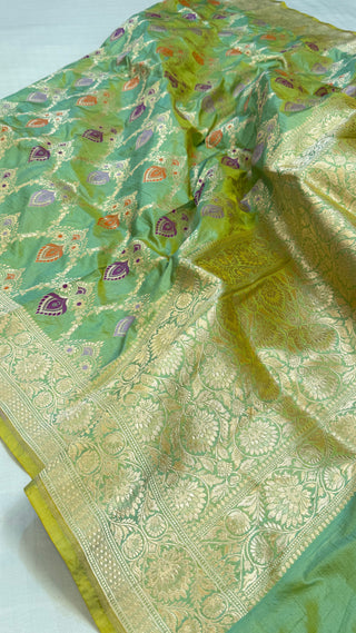 Mint green katan silk kadhwa heavy jungla duppata