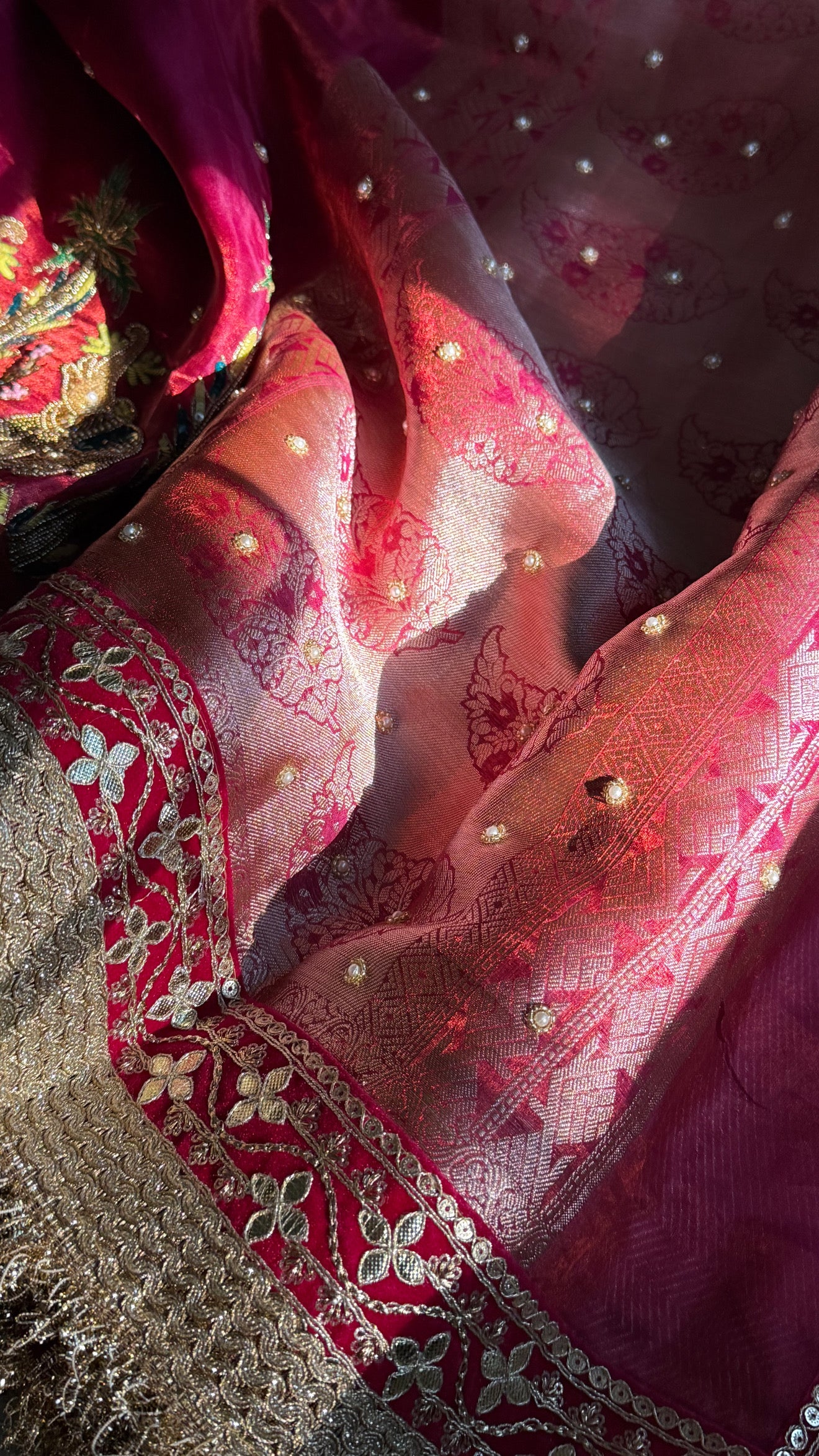 Teej special - Cranberry red tissue silk elephant motif hand embroidered kadhwa saree