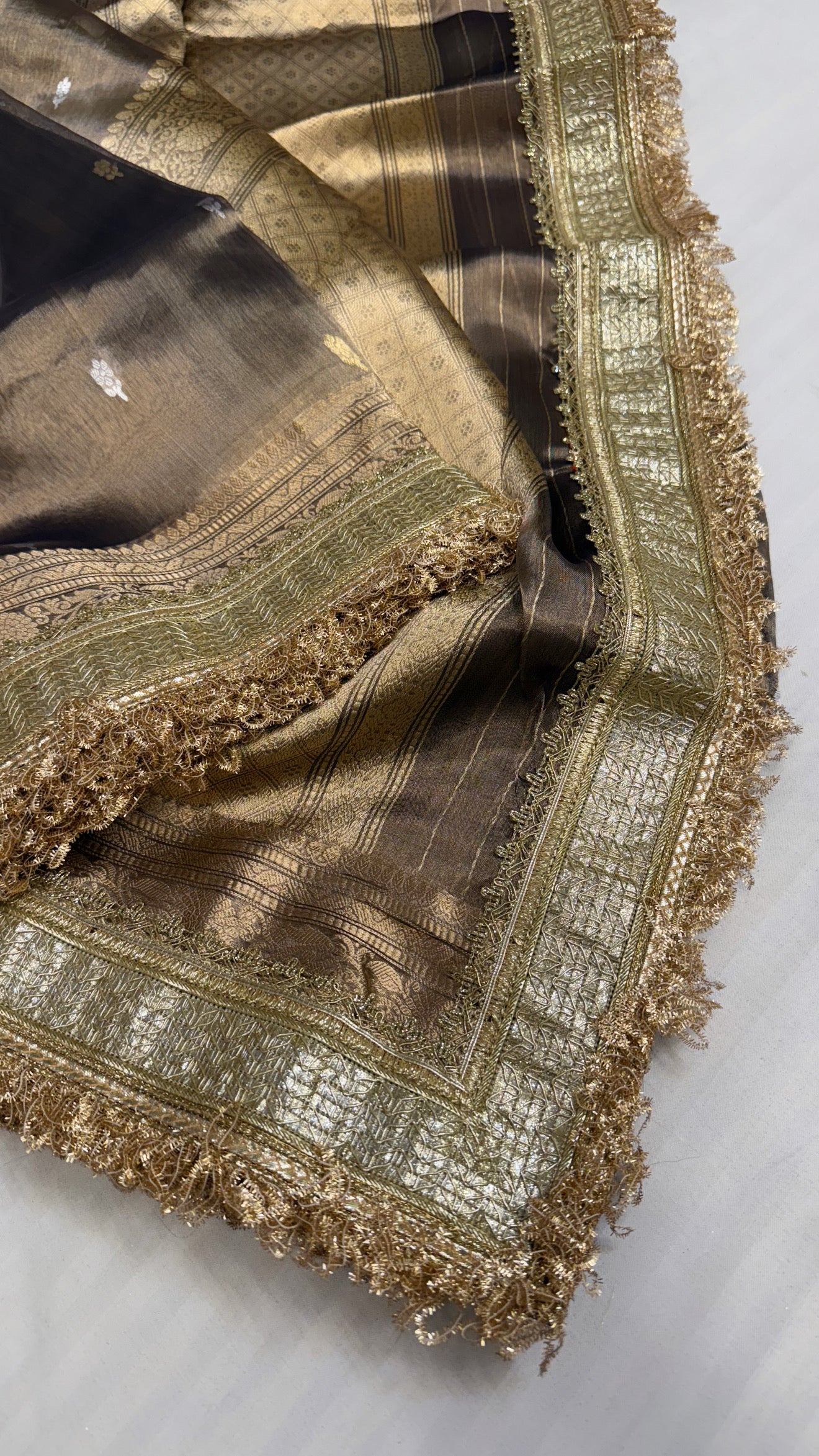 Maharani antique gold tissue silk kadhwa buti saree
