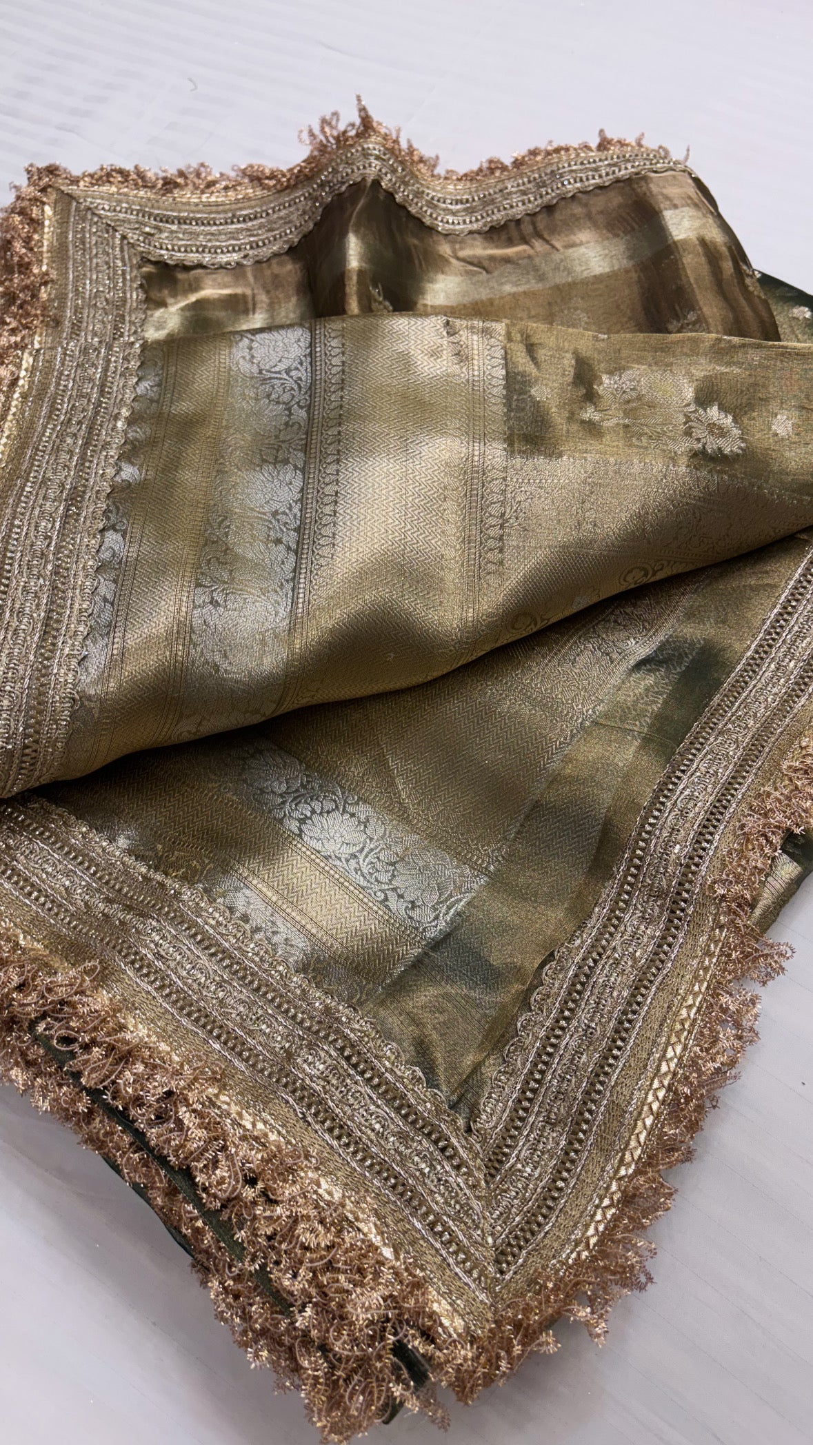 Mint green maharani tissue silk saree with maharani tissue silk duppata