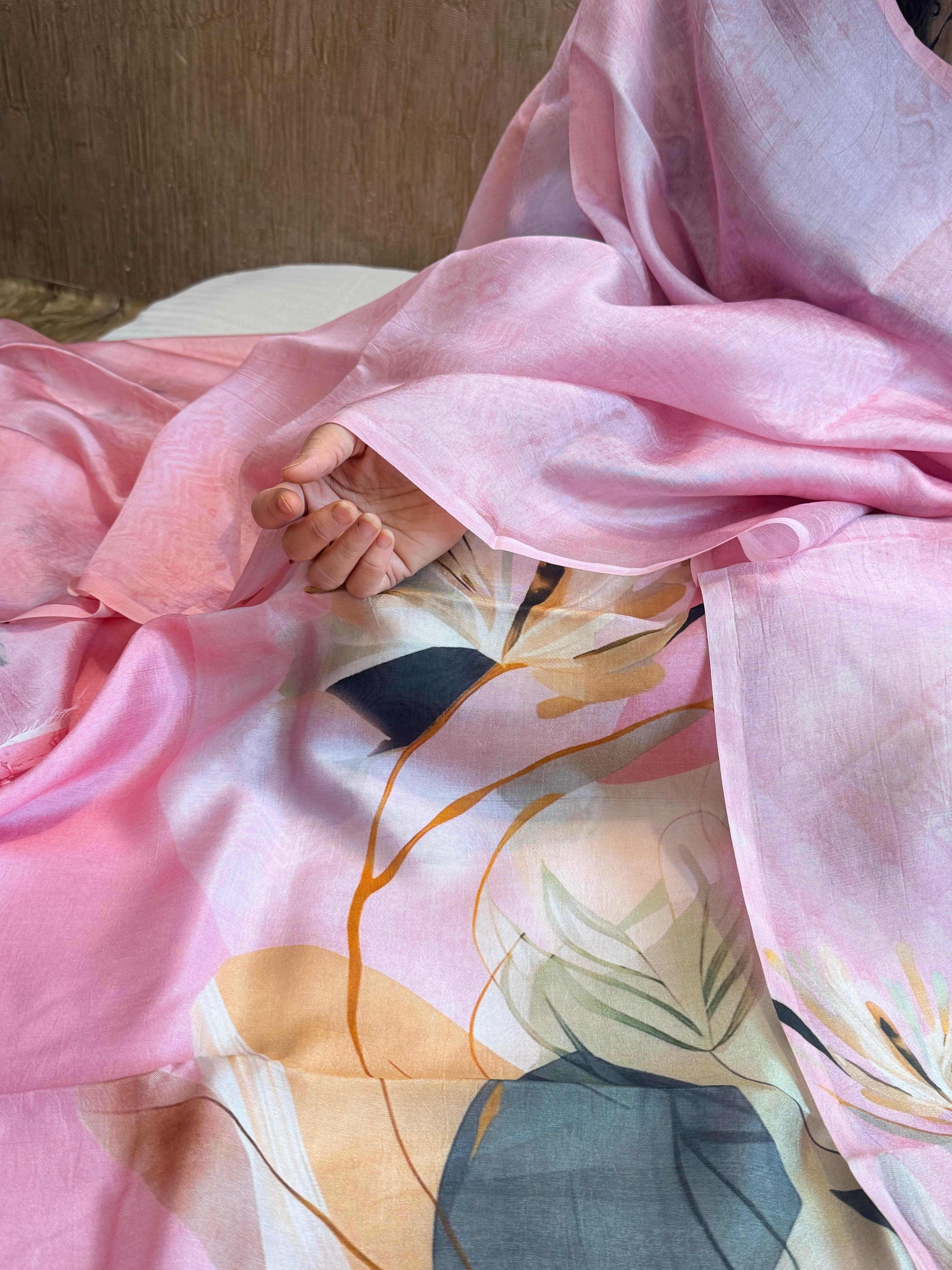 Printed spun chiniya silk kadhwa weaving suit set