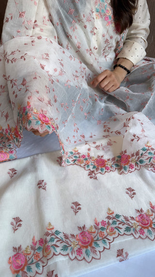 Mulmul cotton banarasi resham thread embroidered kadhwa suit set