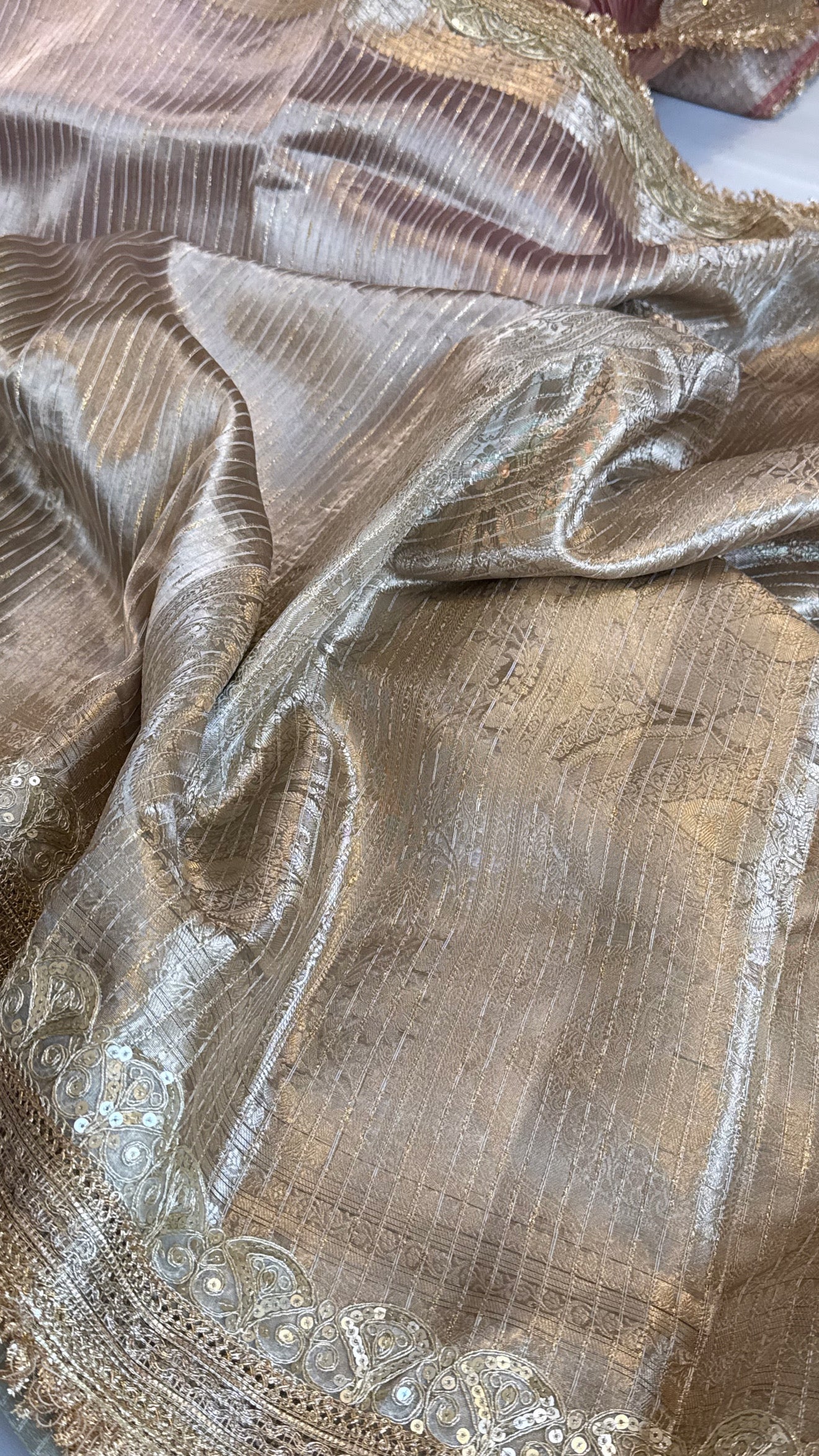 Maharani rang birangi tissue silk zari striped kadhwa saree