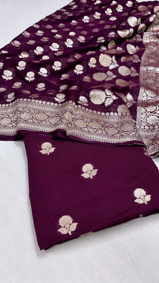 Bergundy banarasi gorgette kadhwa suit set