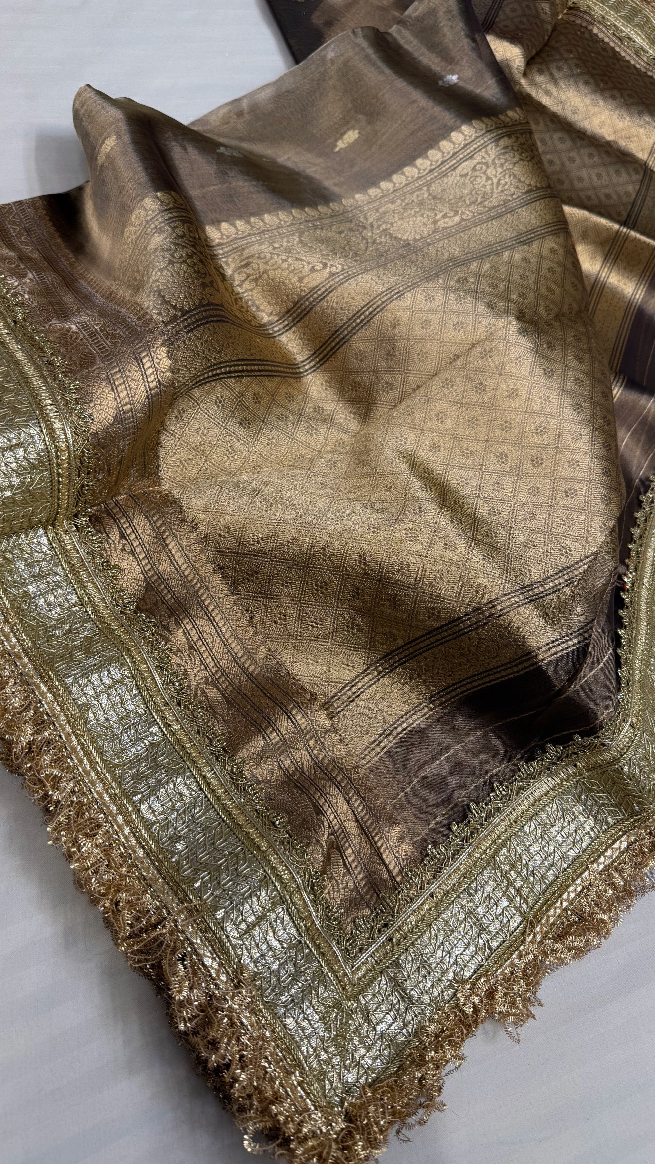 Maharani antique gold tissue silk kadhwa buti saree