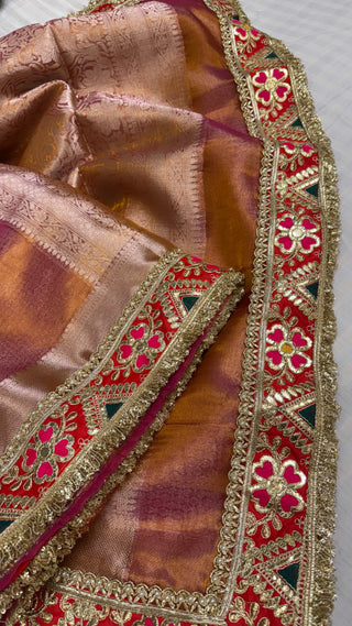 Blush golden pink maharani tissue silk meenakari border saree