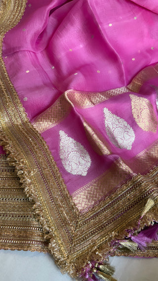 Baby pink banarasi kora silk gotapatti kadhwa suit set