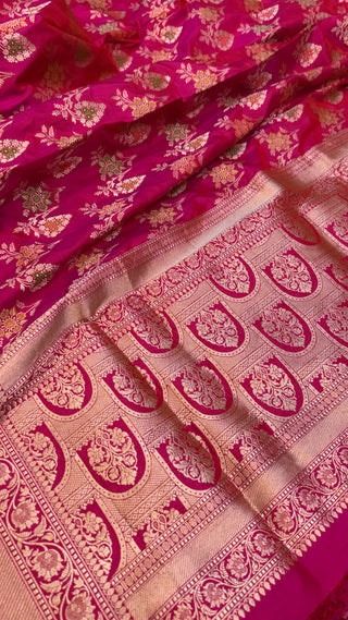 Rani pink katan kadhwa silk heavy jaal meenakari duppata