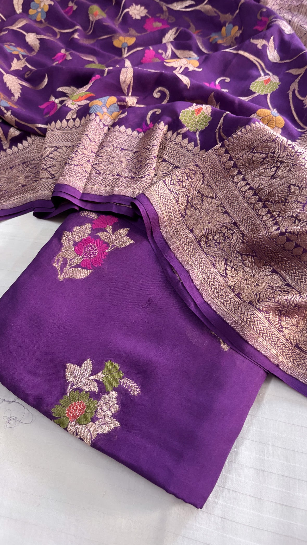 Dark purple banarasi moonga silk kadhwa meenakari jungla suit set
