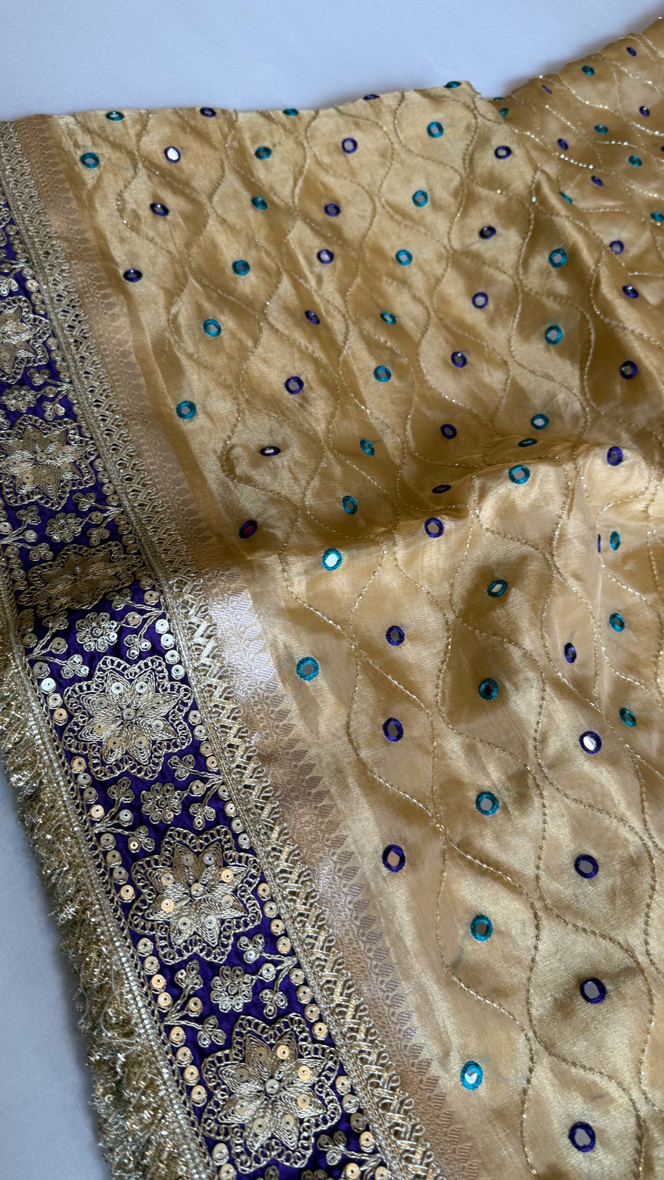 Sheesham edit - Heavy double tissue silk mirror work hand embroidered saree