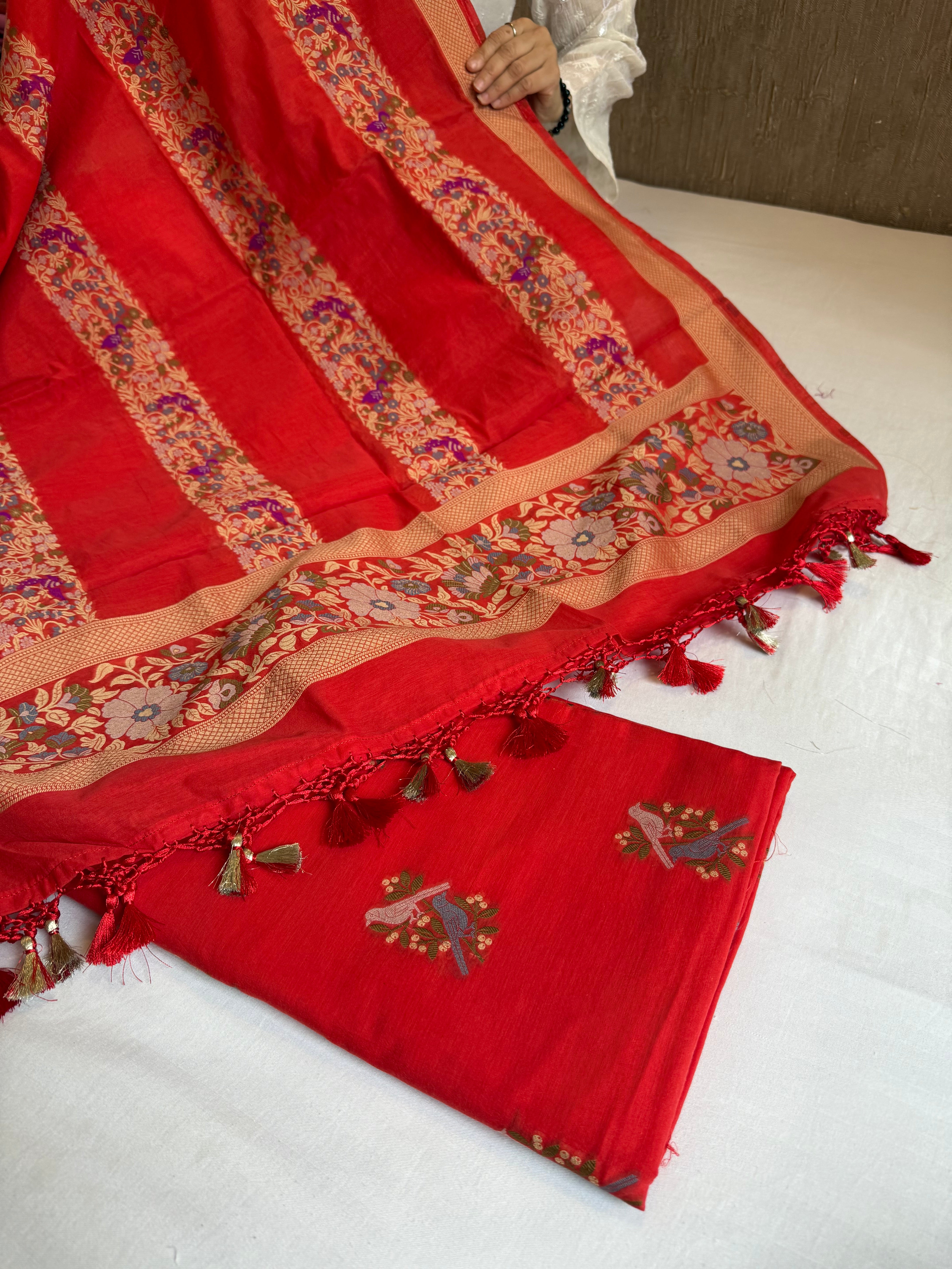 Banarasi cotton resham meenakari suit set