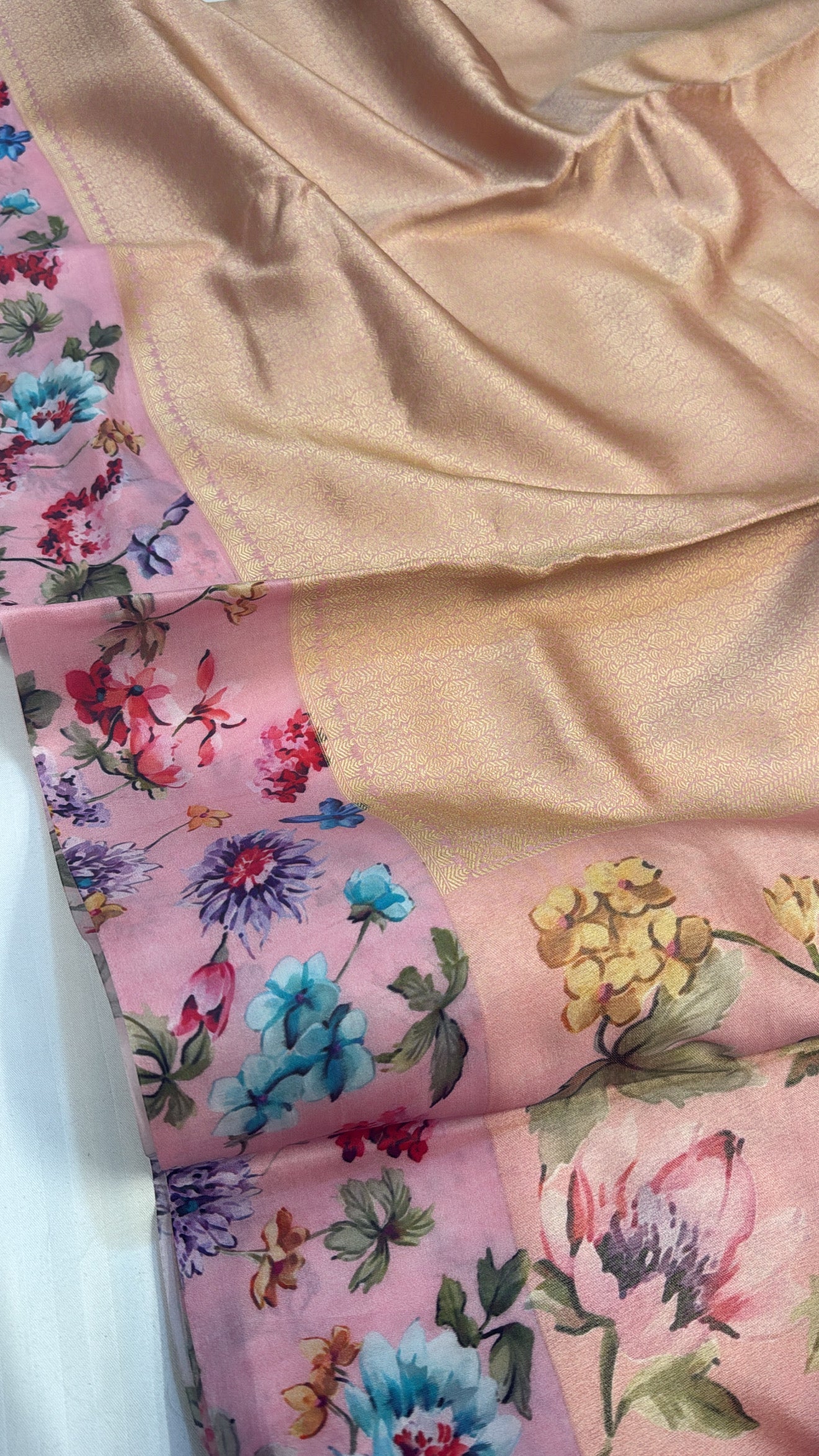 Blush pink banarasi brocade silk floral satin border kadhwa weaving saree