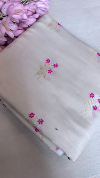 Moonga silk dyeable meenedar fabric