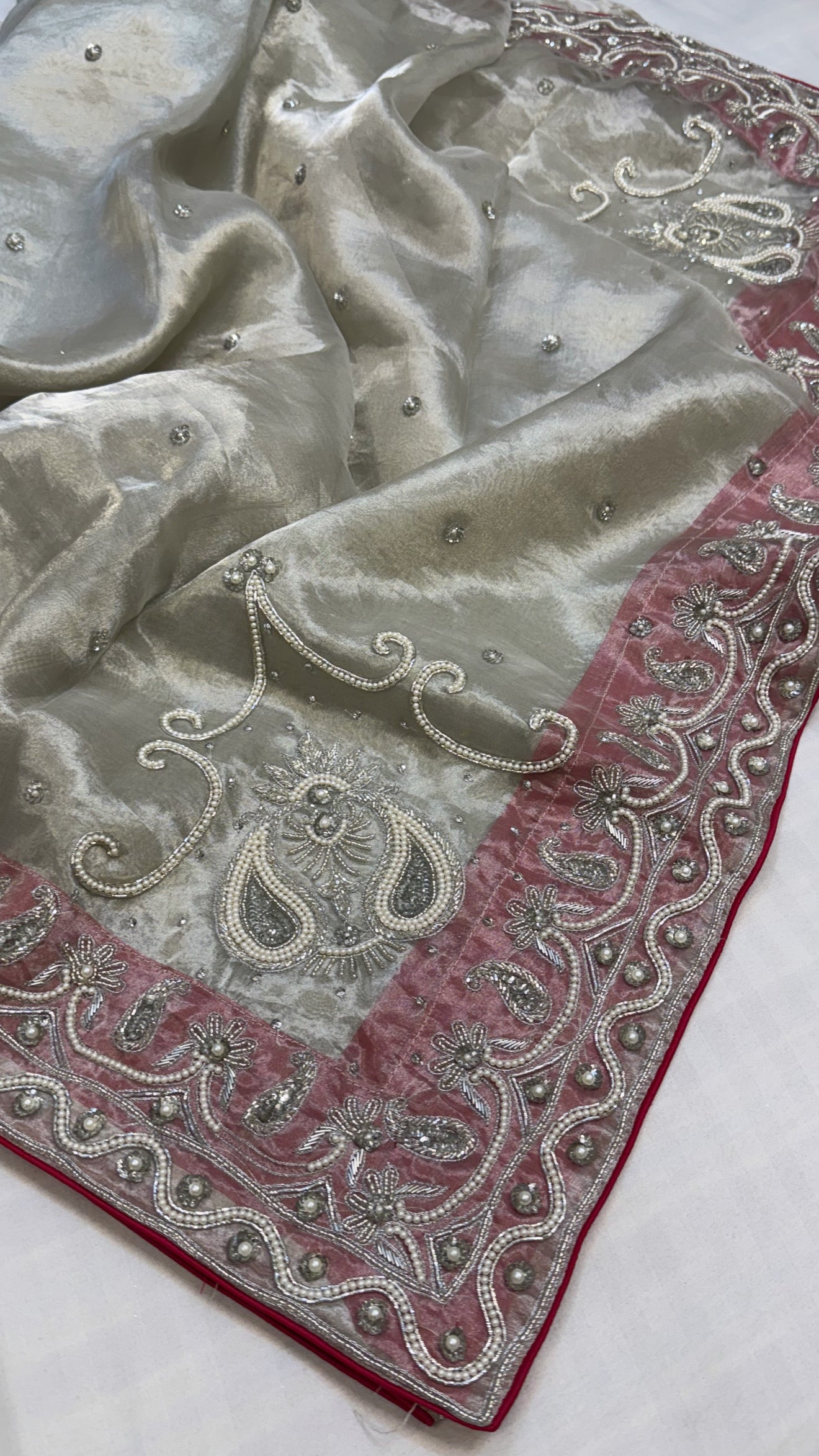 Heere aur moti edit - Ivory pearl work heavy zardozi work hand embroidered saree
