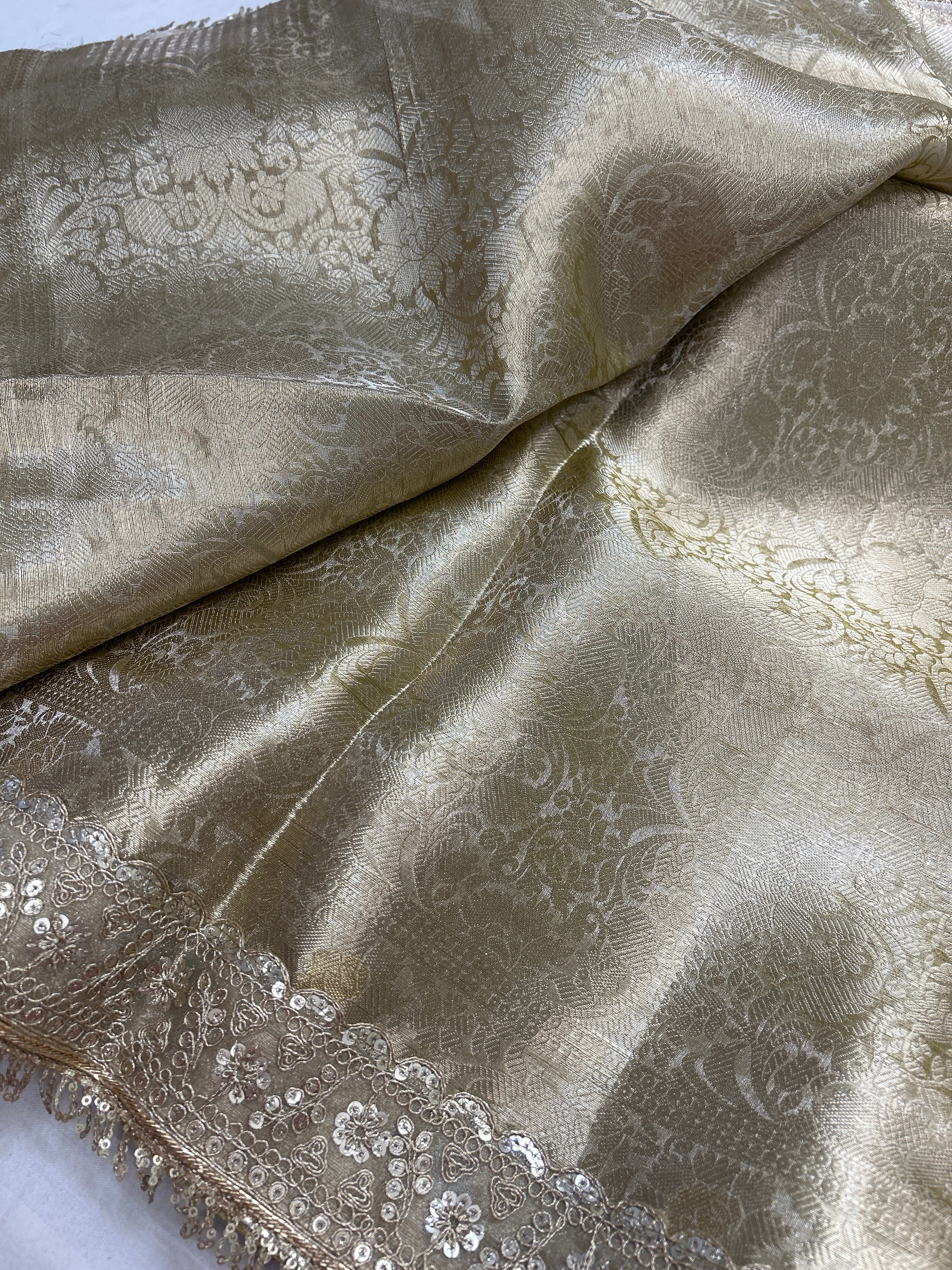 Tissue silk chand buta sage green saree