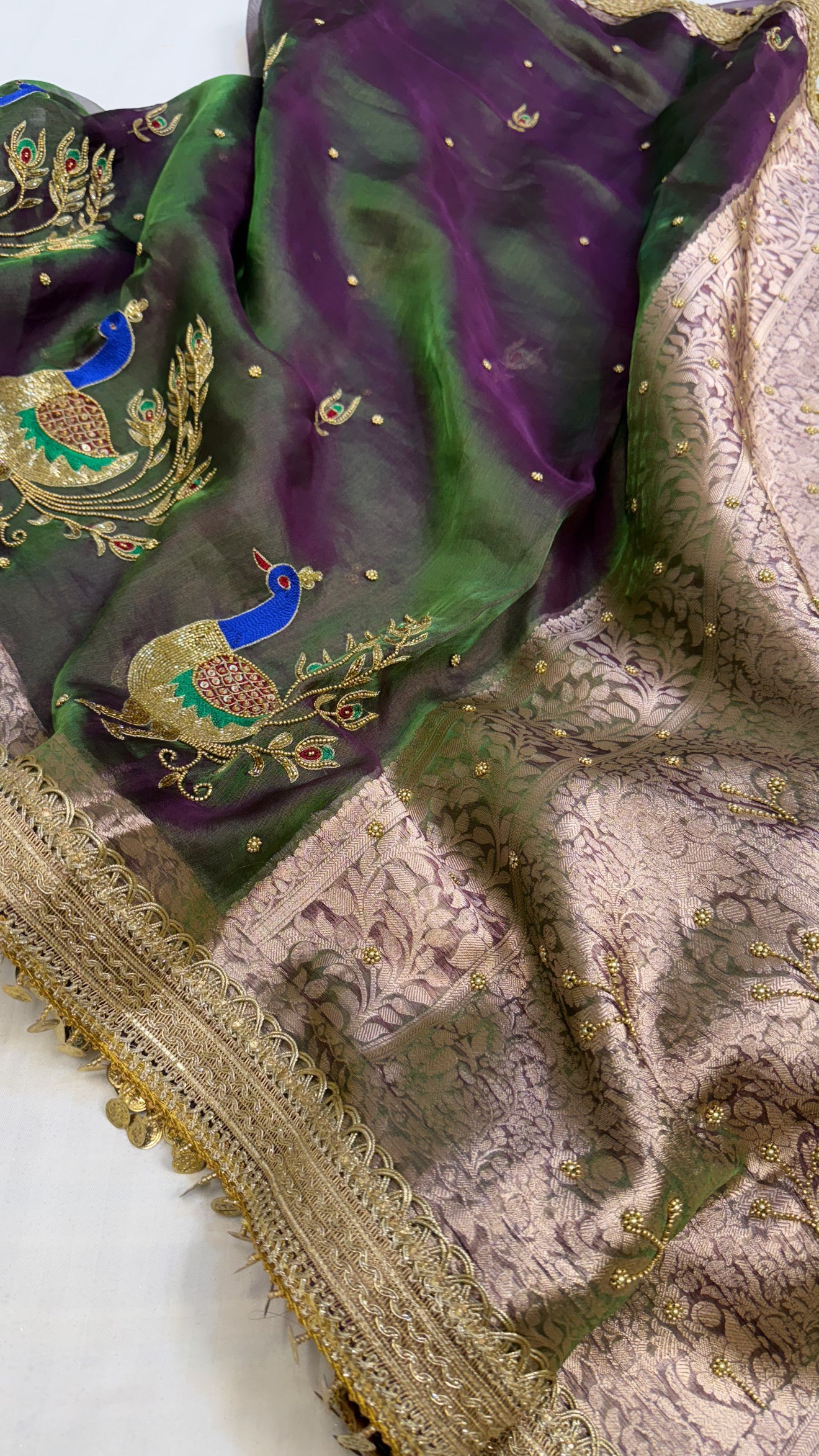 Baarat wali saree - Midnight space purple husn tissue silk meenakari hand embroidered saree