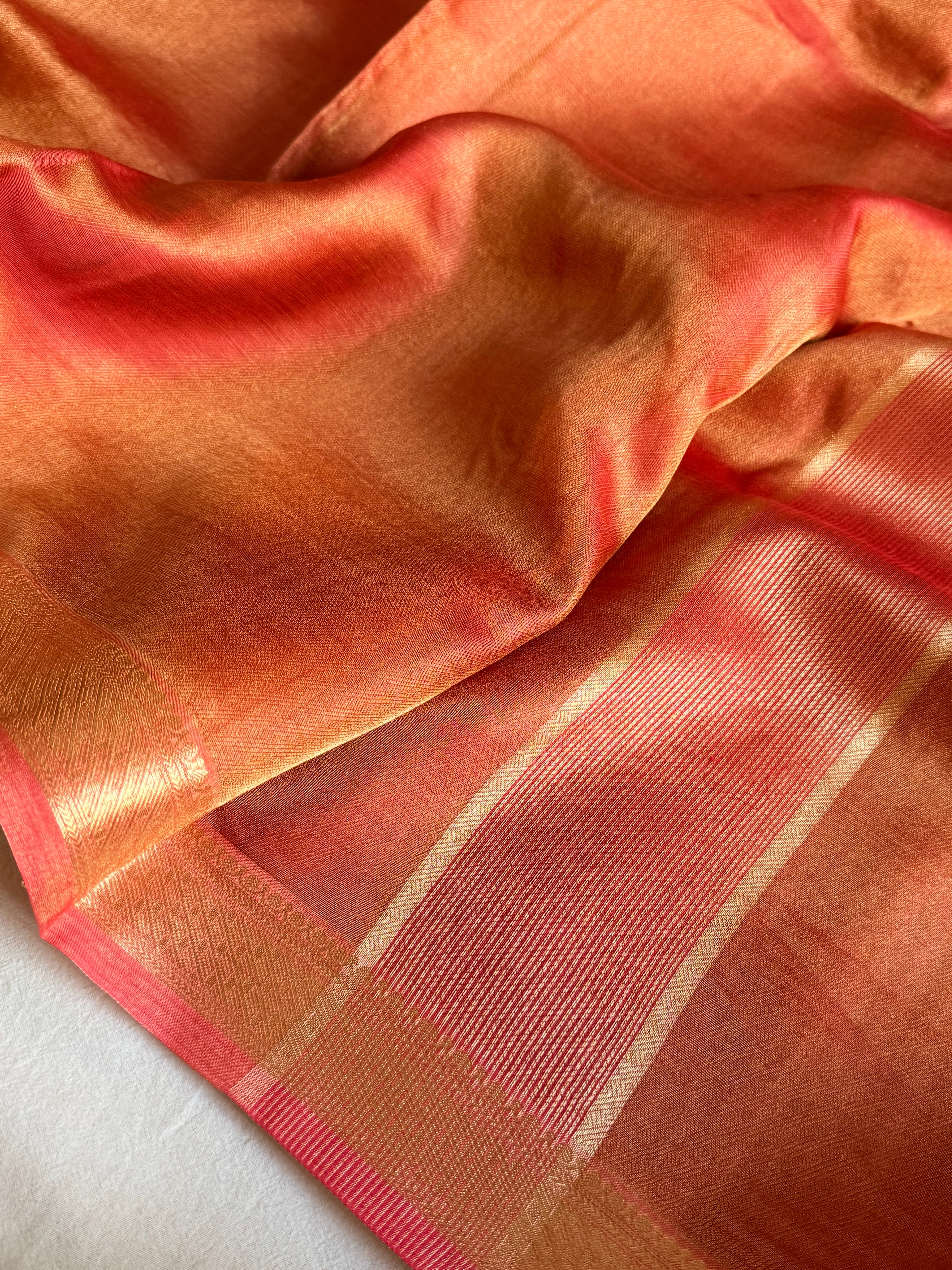 Below 10k - Banarasi pashmina tissue gorgette soft silk kadhwa border saree