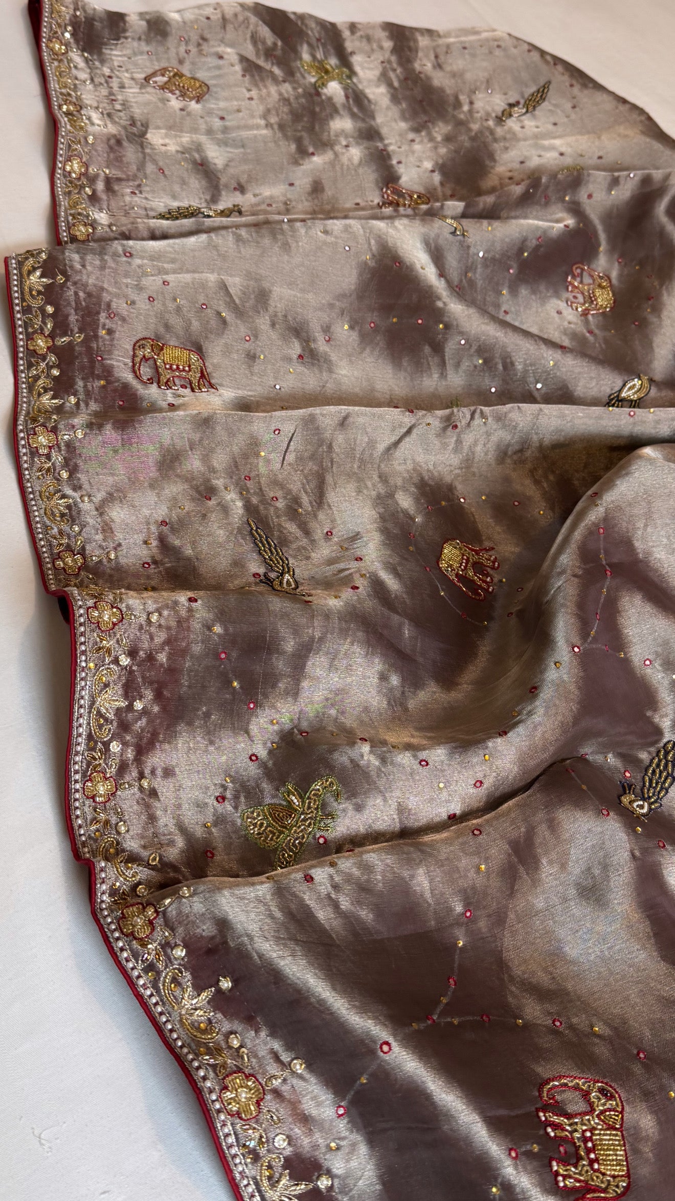 Shikarbagh edit metallic silver diamond tissue silk hand embroidered kadhwa saree