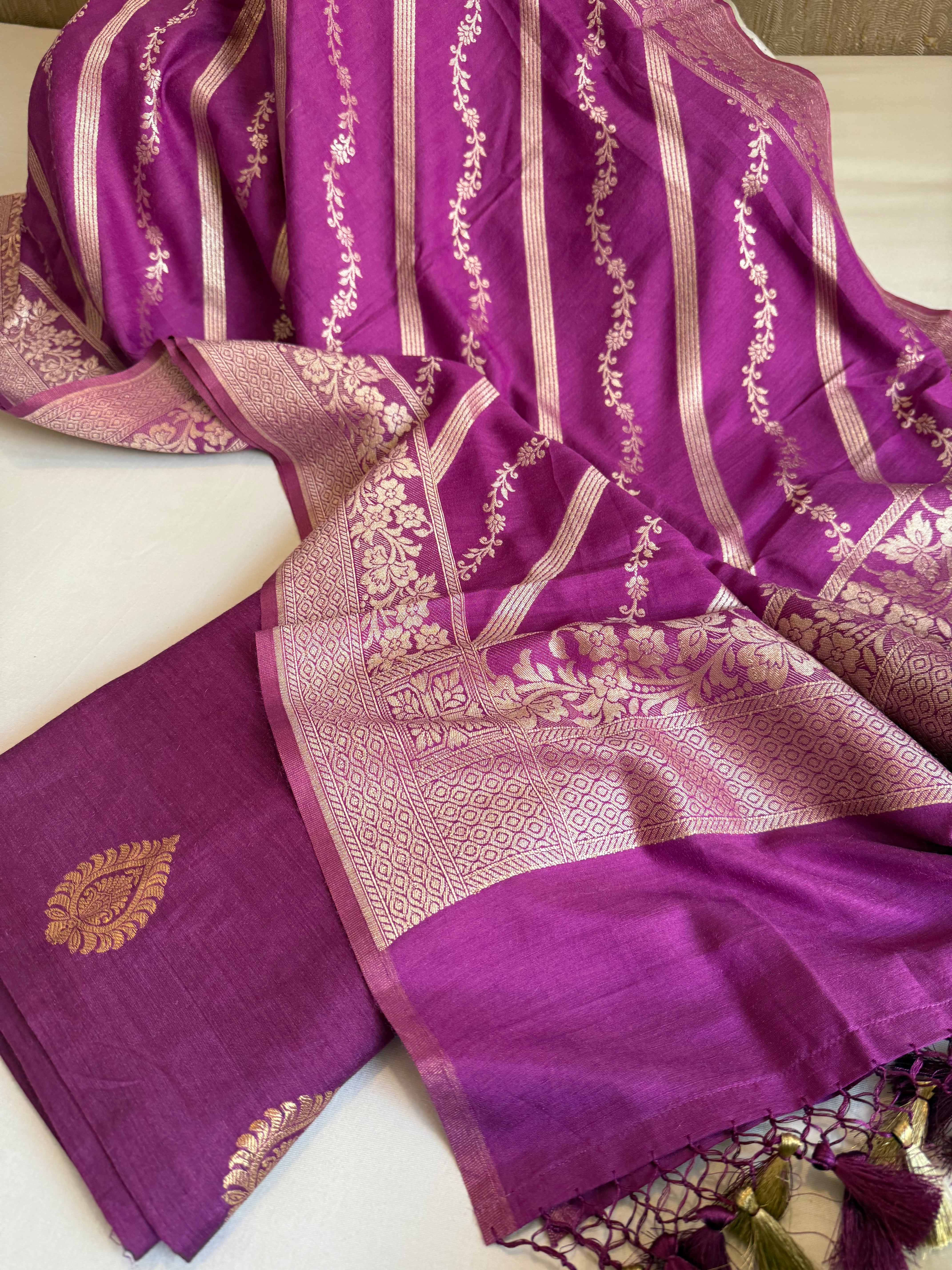 Moonga silk wine kadhwa buti suit set