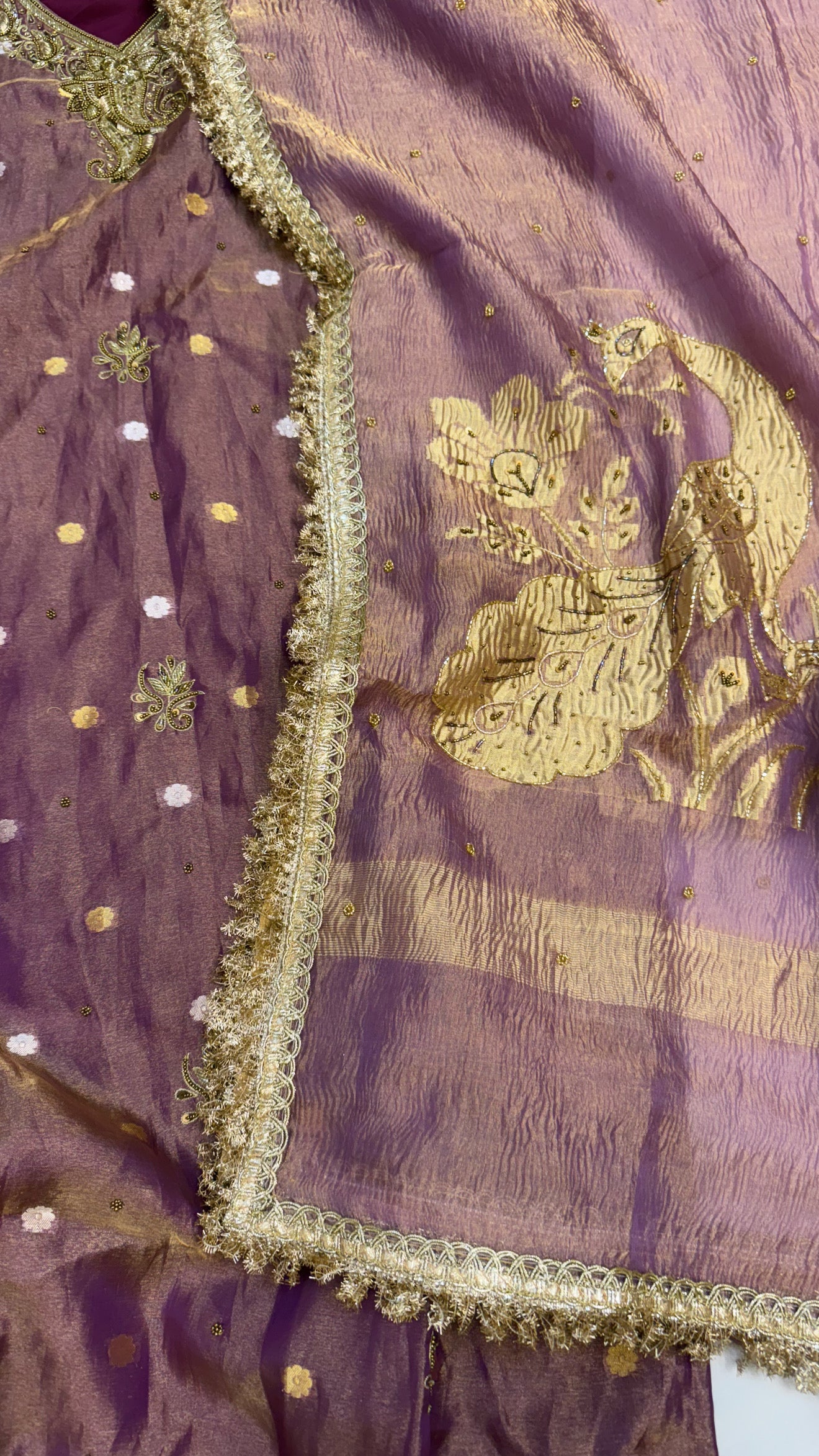 Dulhan ka joda - Purple crushed tissue silk heavy hand embroidered gotapatti suit set