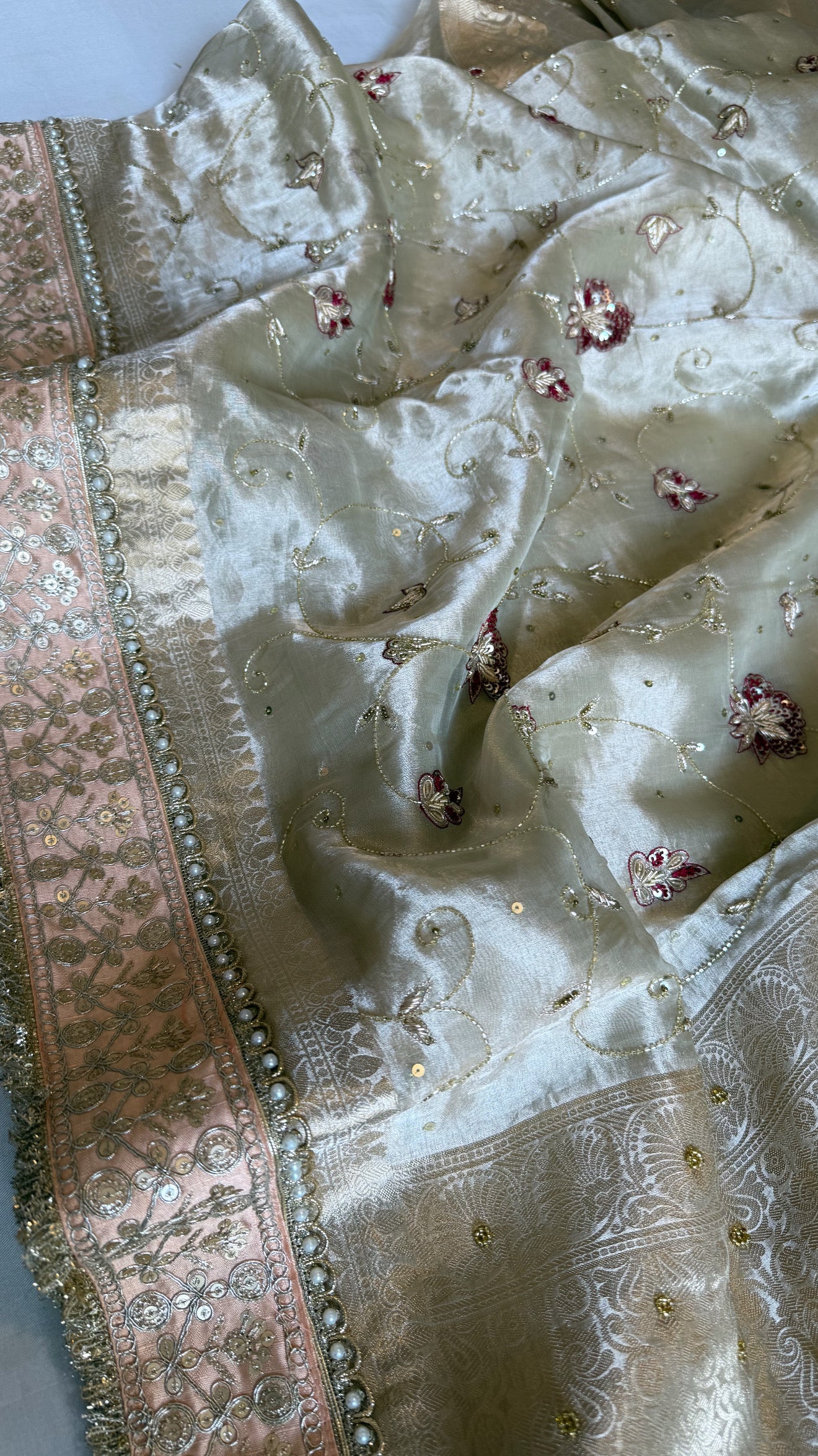 Kutchi inspired “sheesham edit” mirror work and meenakari zardozi hand embroidered sarees