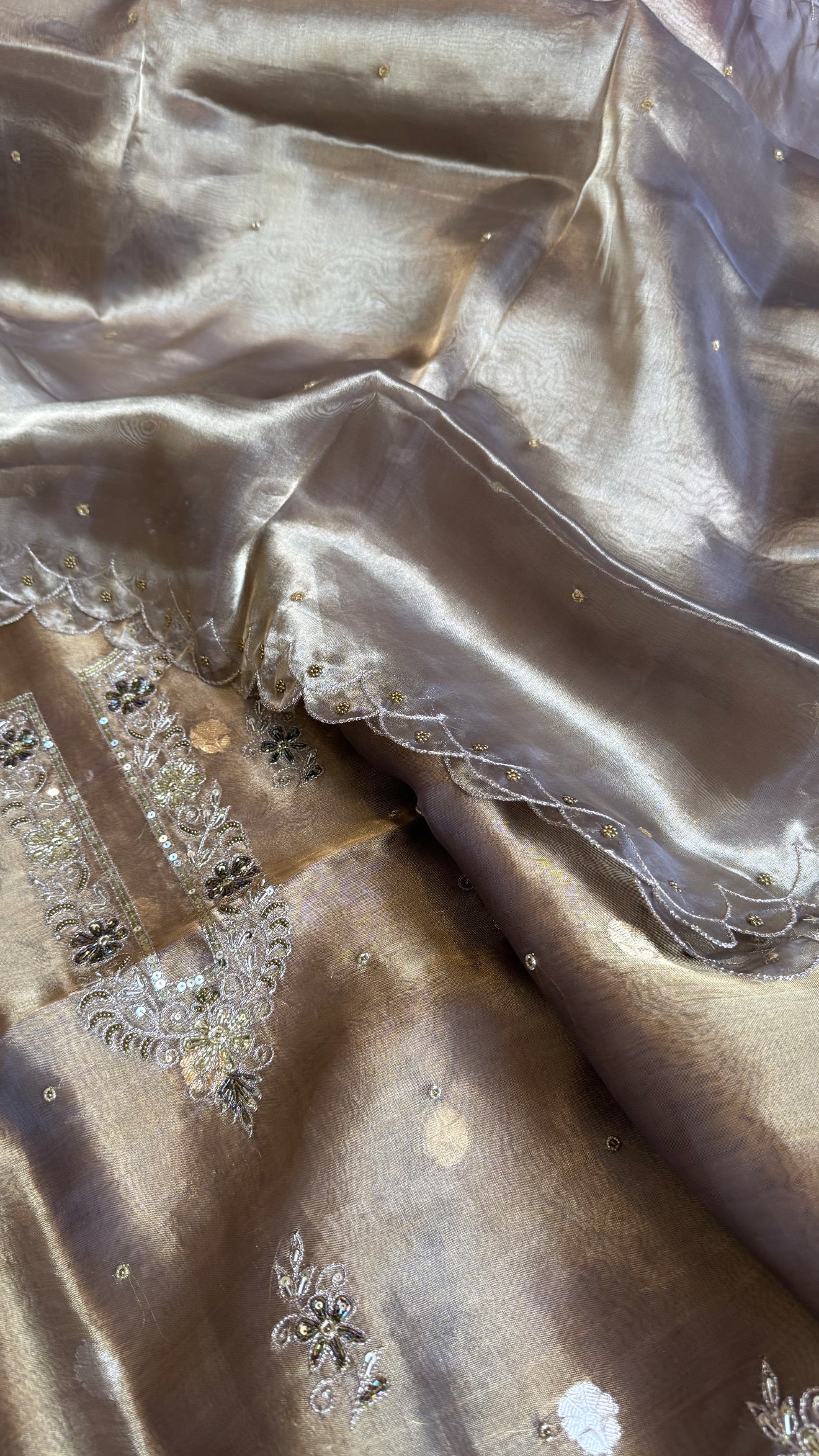 Maharani tissue silk hand embroidered kadhwa suit set