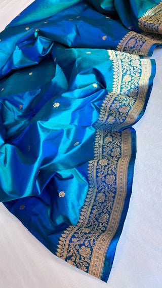 Banarasi royal ink blue dhup chao effect katan kadhwa silk suit set