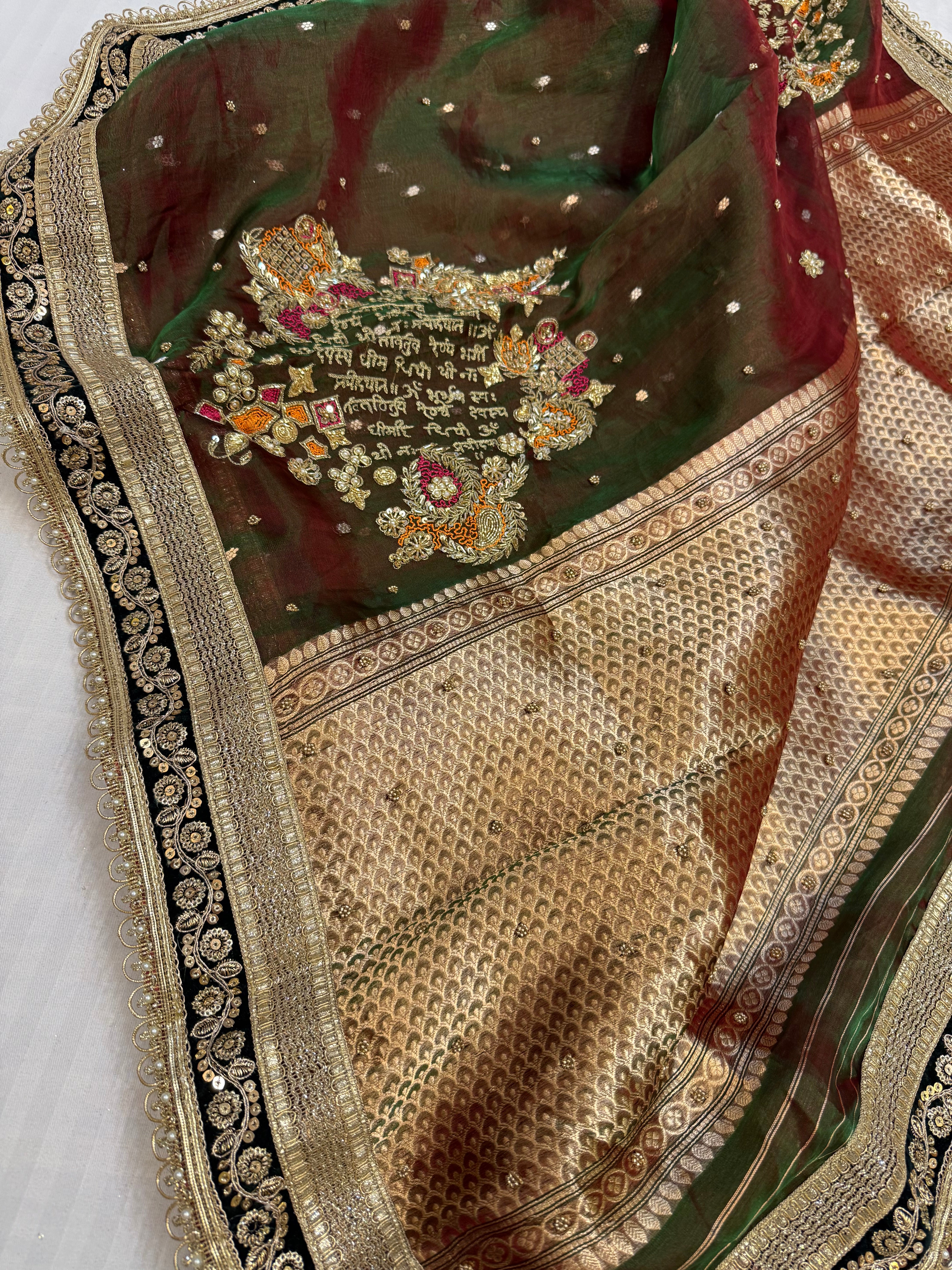 Cocktail wali saree - Mehendi green tissue silk dhup chao effect saree