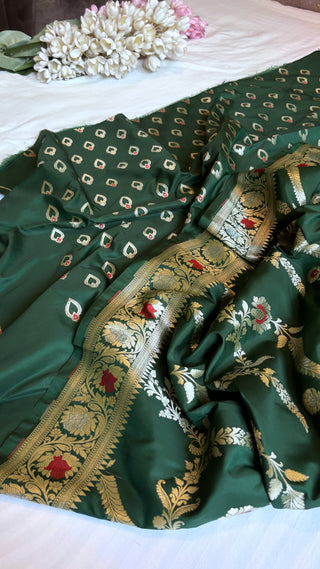 Dark green banarasi mashru silk suit set