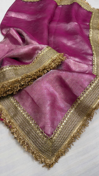 Maharani fuschia pink tanchoi tissue silk kadhwa saree