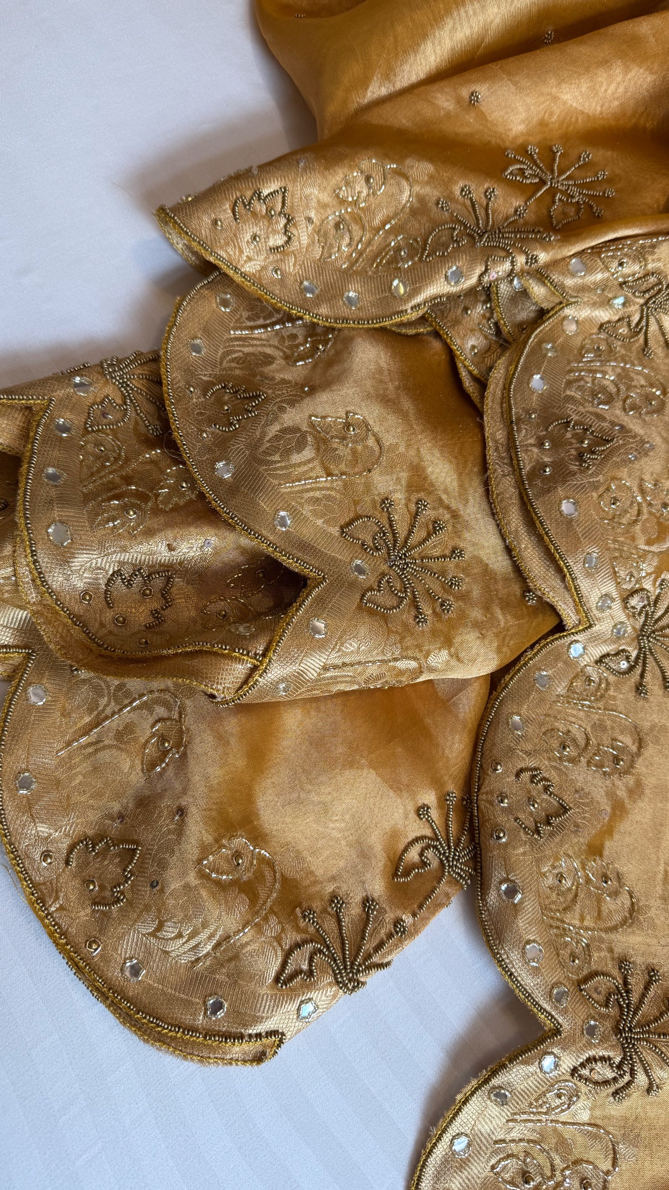 Husn kanjivaram gold tissue silk heavy hand embroidered saree