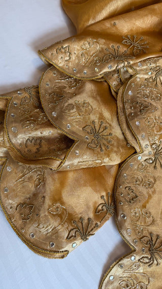 Husn kanjivaram gold tissue silk heavy hand embroidered saree