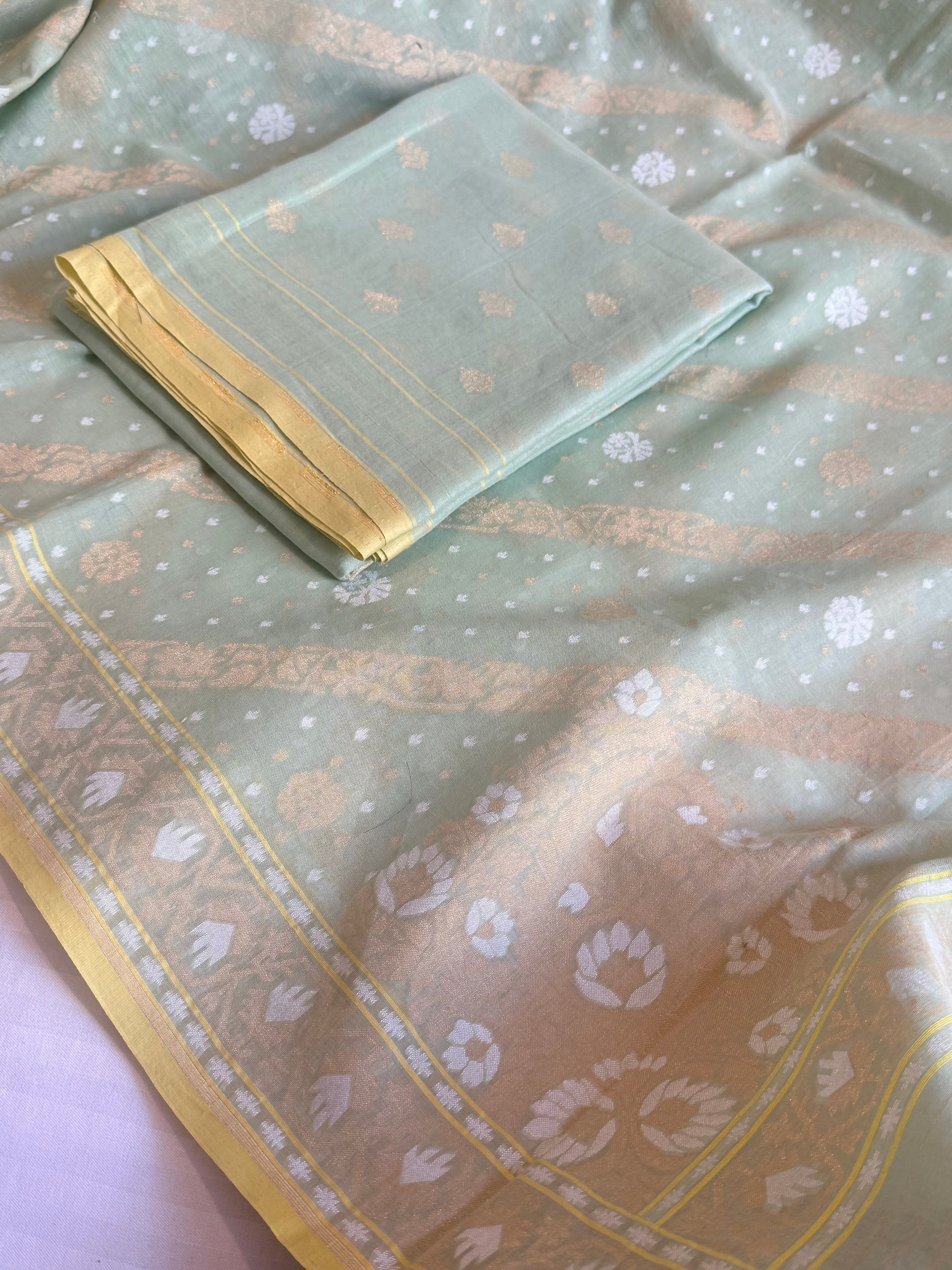 Iktara jamdani kadhwa sona rupa weaving banarasi mul cotton suit set