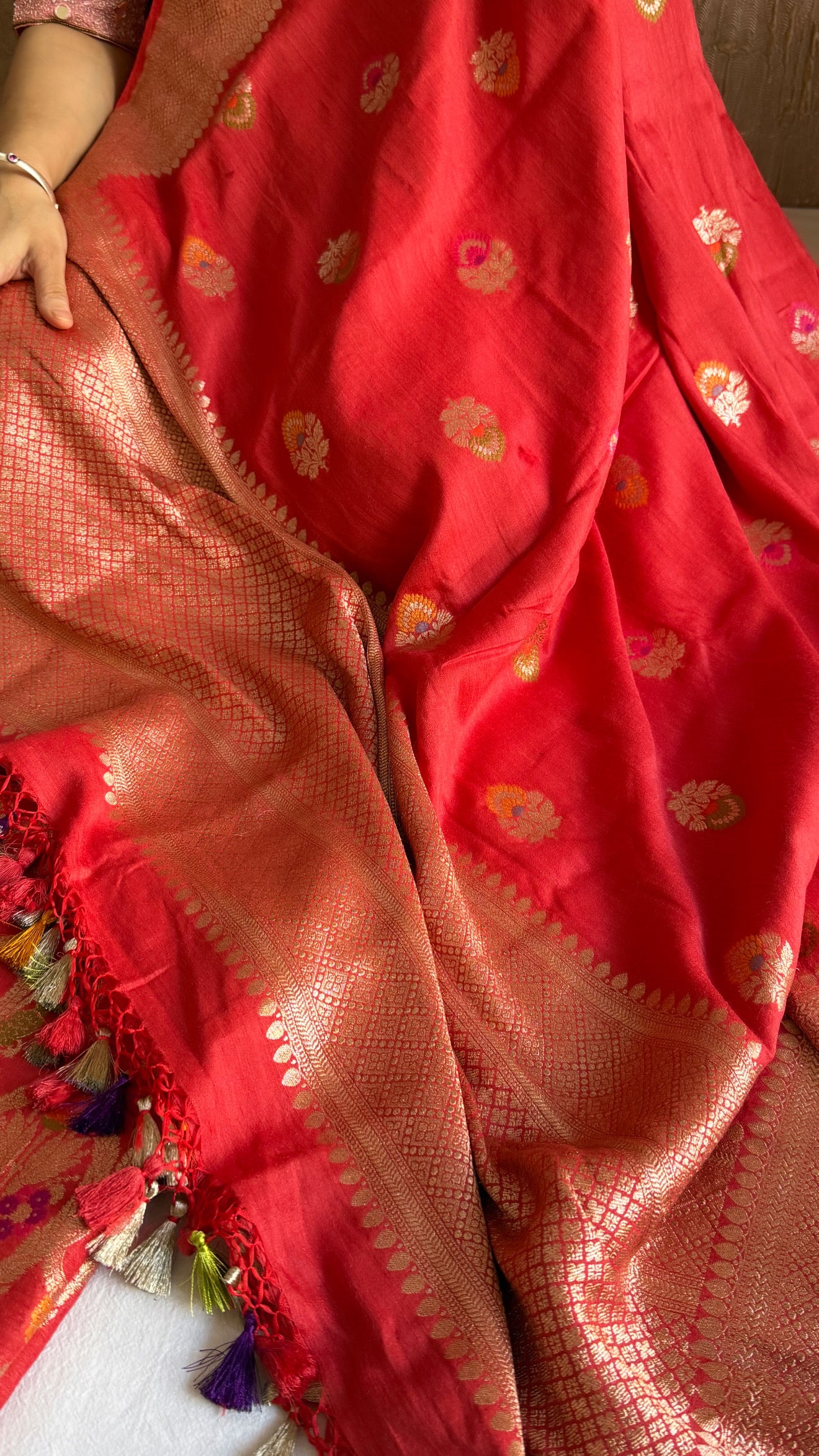 Moonga silk rustic kadhwa jungla brocade meenakari suit set