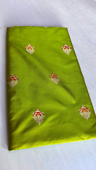 Banarasi lime green katan silk suit set