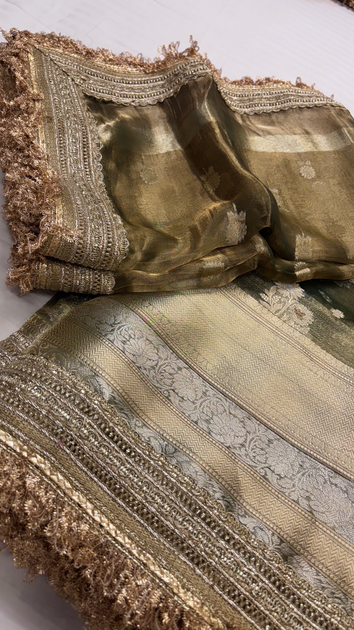 Mint green maharani tissue silk saree with maharani tissue silk duppata