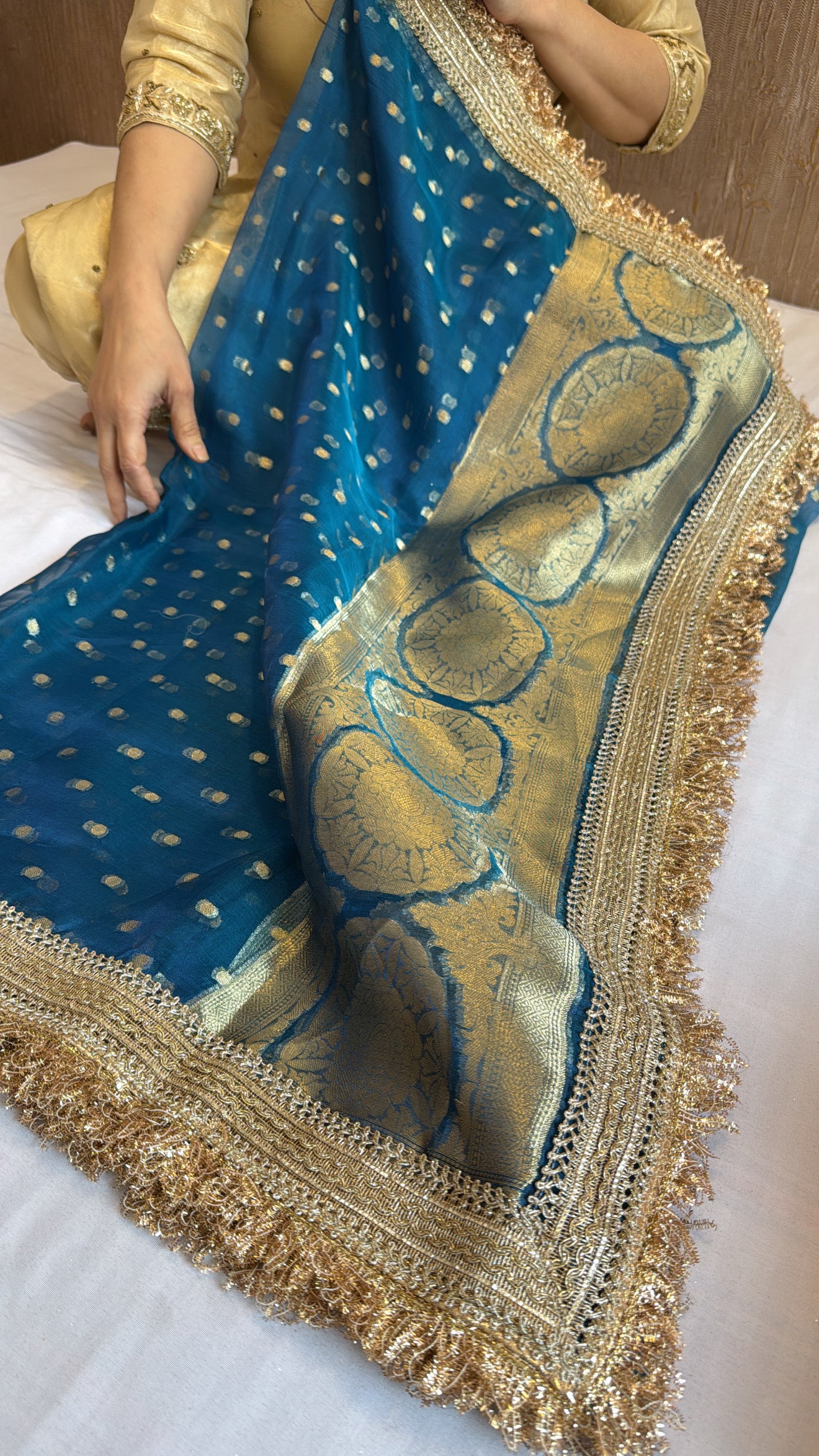 Maharani coral blue tissue silk duppata