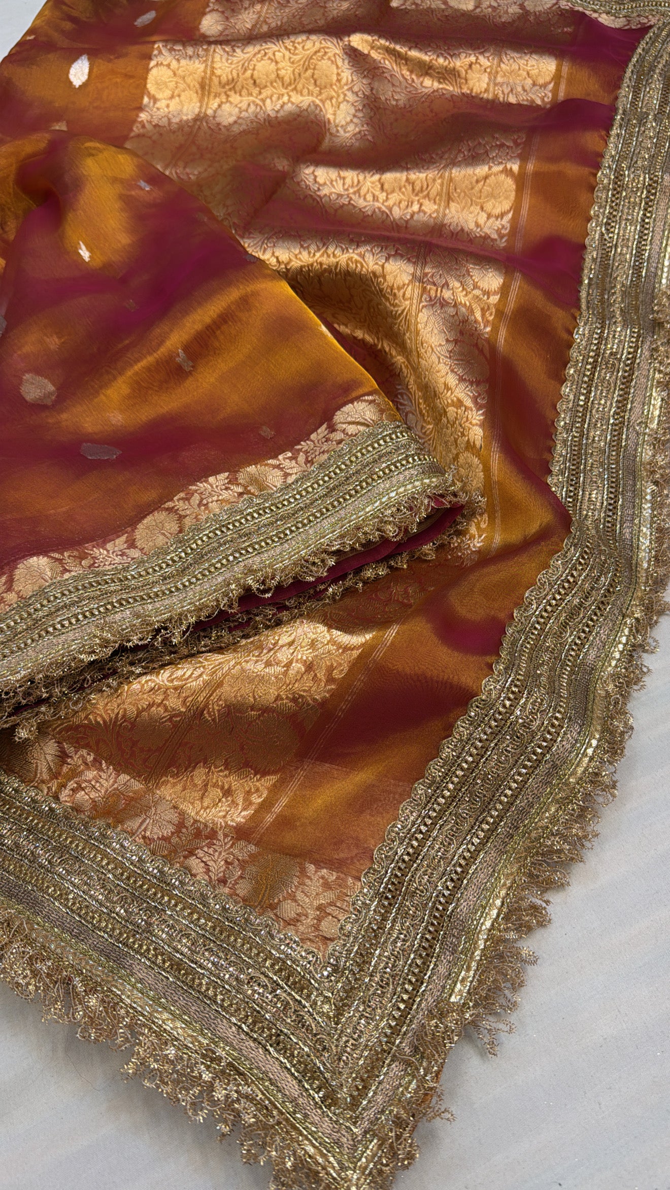 Maharani kanjivaram deep orange tissue silk sarees